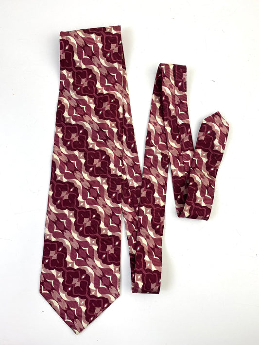 90s Deadstock Silk Necktie, Men's Vintage Plum/ Pink Pattern Tie, NOS