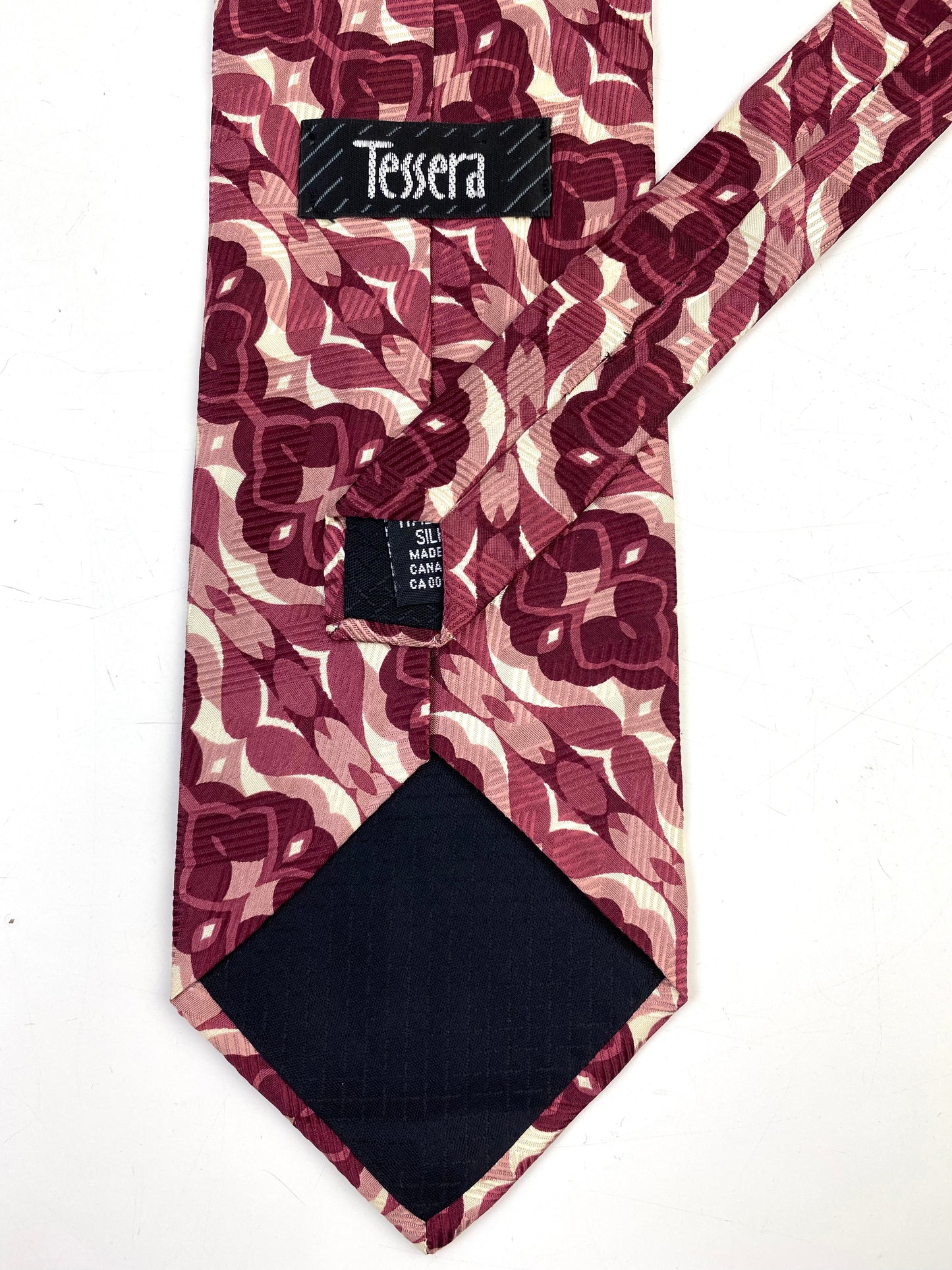90s Deadstock Silk Necktie, Men's Vintage Plum/ Pink Pattern Tie, NOS
