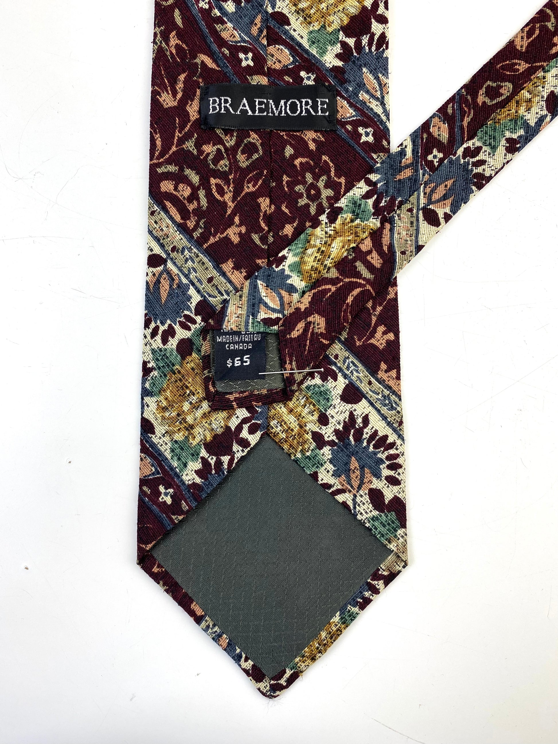 90s Deadstock Silk Necktie, Men's Vintage Red/ Gold Floral Pattern Tie, NOS