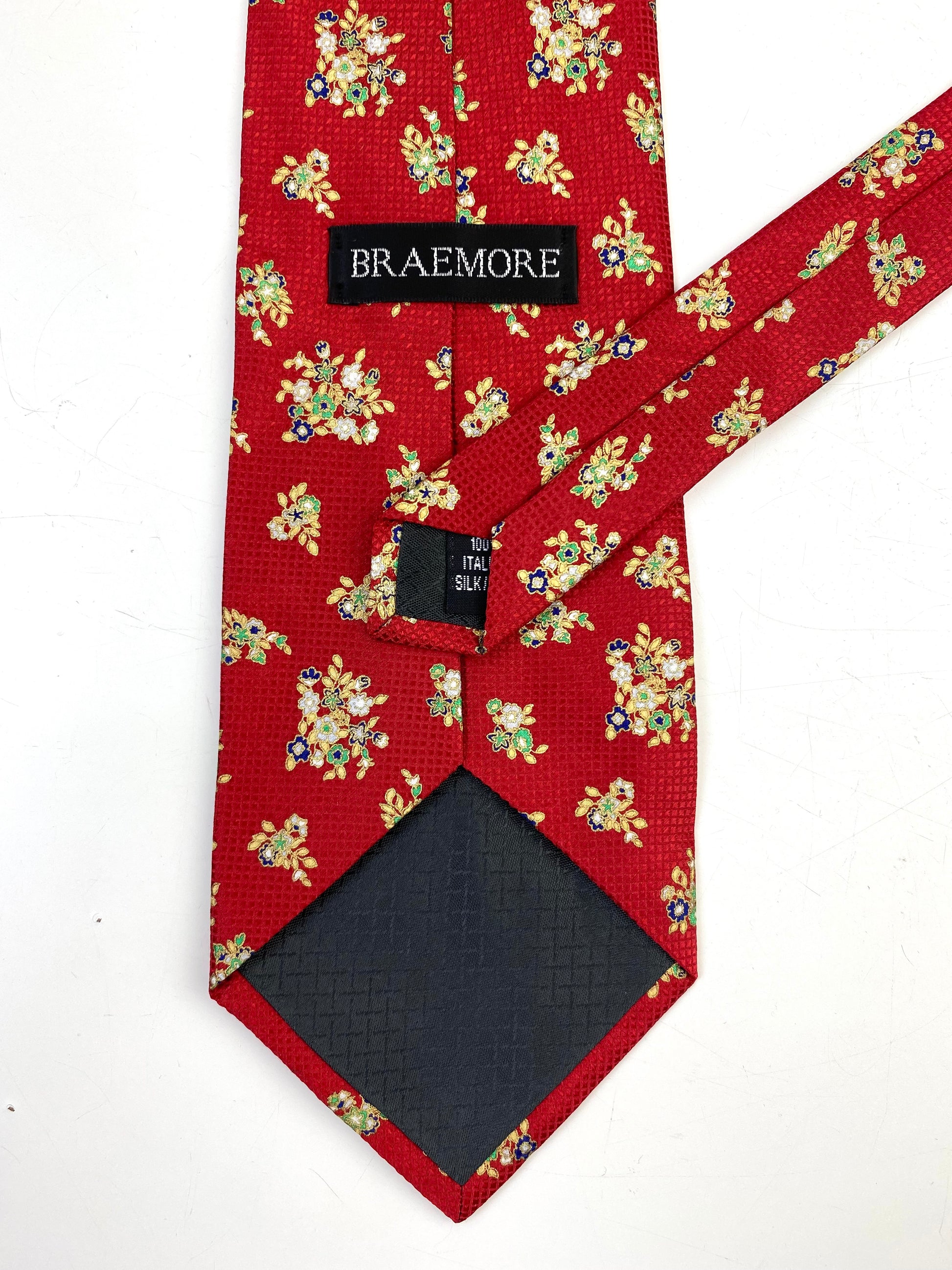 90s Deadstock Silk Necktie, Men's Vintage Red/ Gold Floral Pattern Tie, NOS