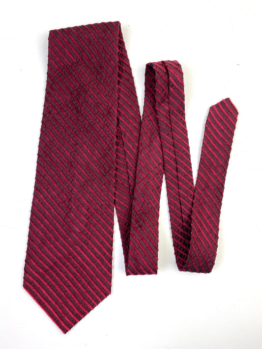 90s Deadstock Silk Necktie, Men's Vintage Wine Monochrome Diagonal Stripe Tie, NOS