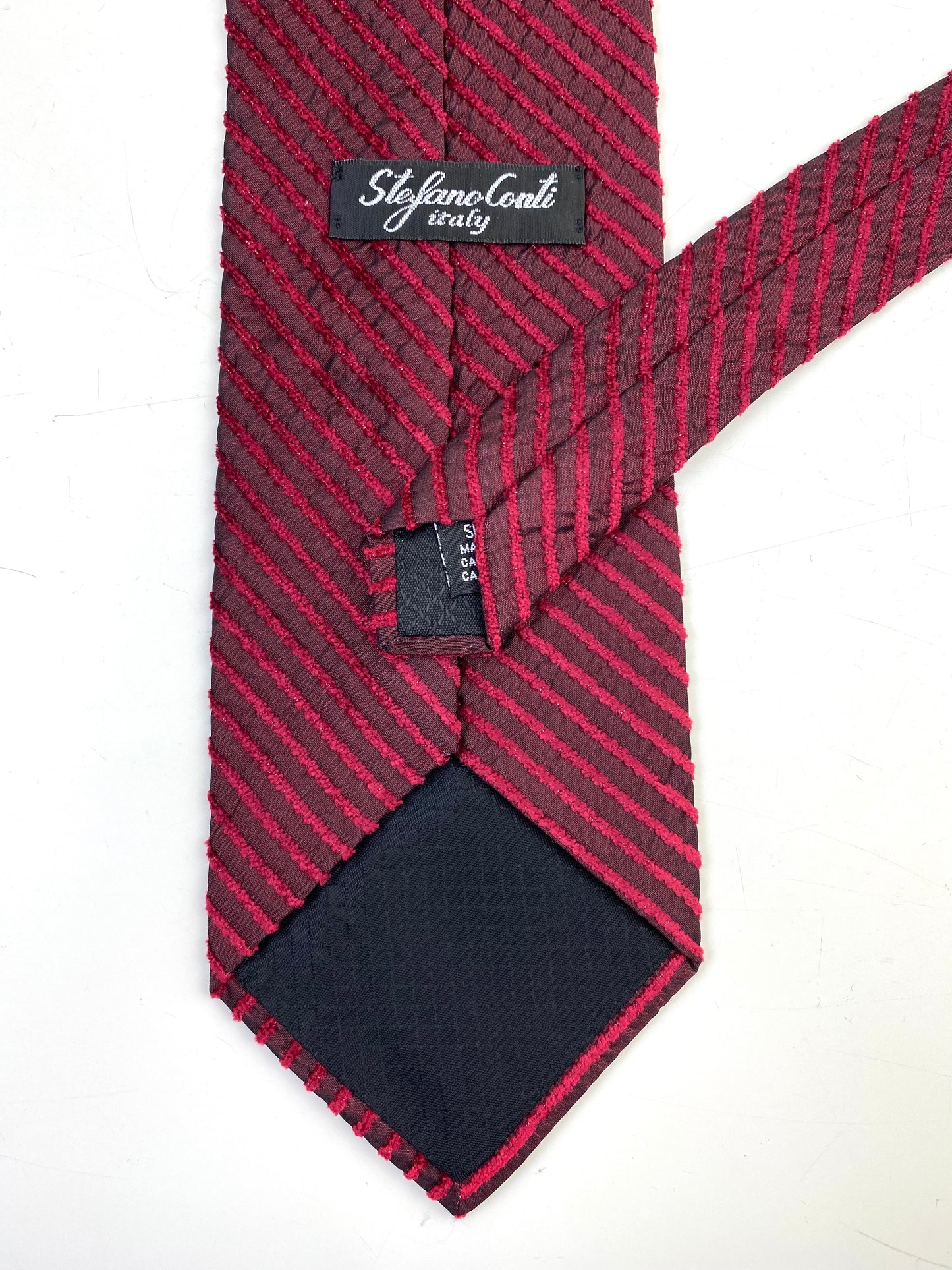 90s Deadstock Silk Necktie, Men's Vintage Wine Monochrome Diagonal Stripe Tie, NOS