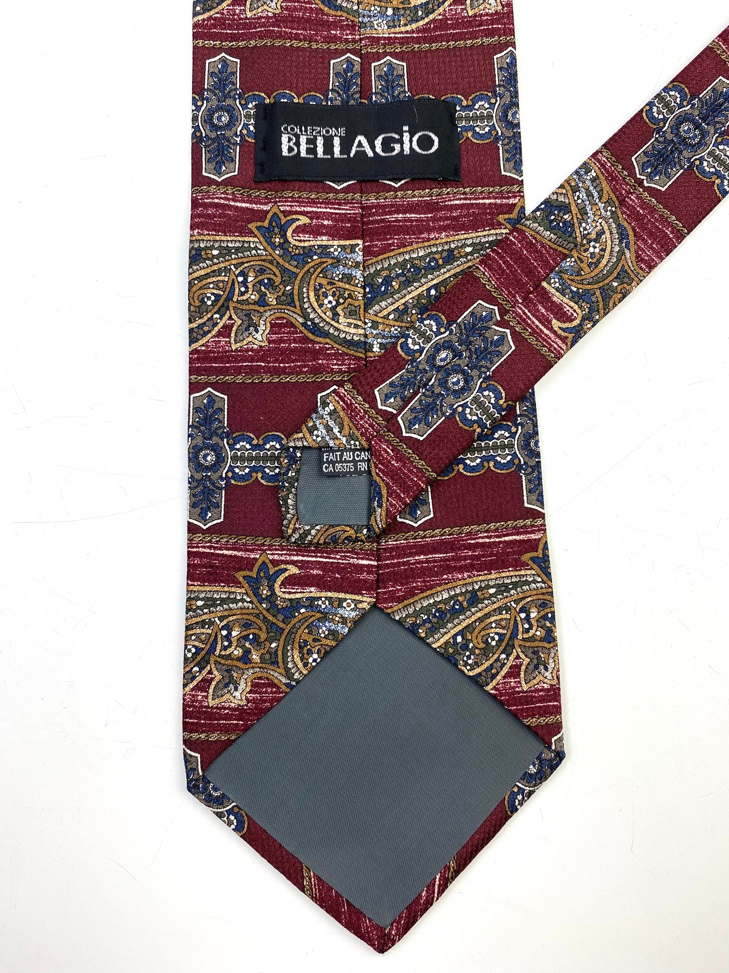 90s Deadstock Silk Necktie, Men's Vintage Wine/ Blue Abstract Indian Pattern Tie, NOS