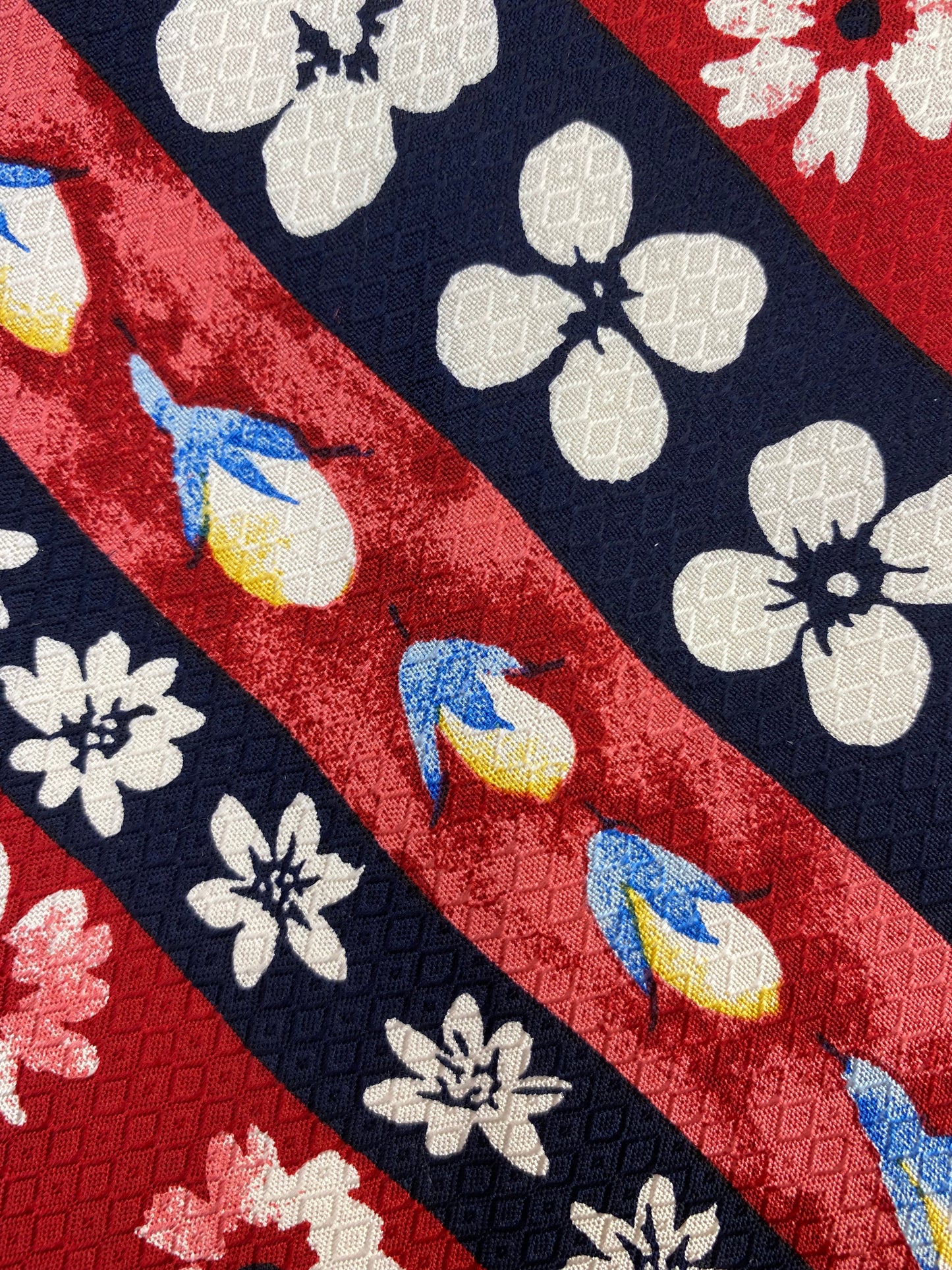 90s Deadstock Silk Necktie, Vintage Red & Navy Diagonal Stripe Floral Pattern Tie, NOS