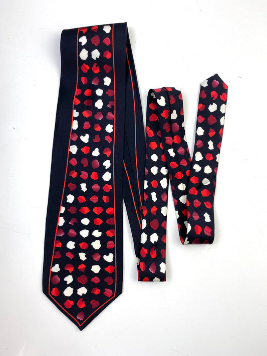 90s Deadstock Silk Necktie, Vintage Red/ Black Abstract Blot Pattern Tie, NOS