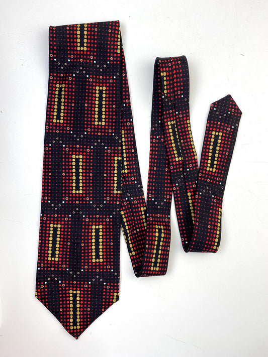 90s Deadstock Silk Necktie, Vintage Red & Gold Geometric Dot Pattern Tie, NOS