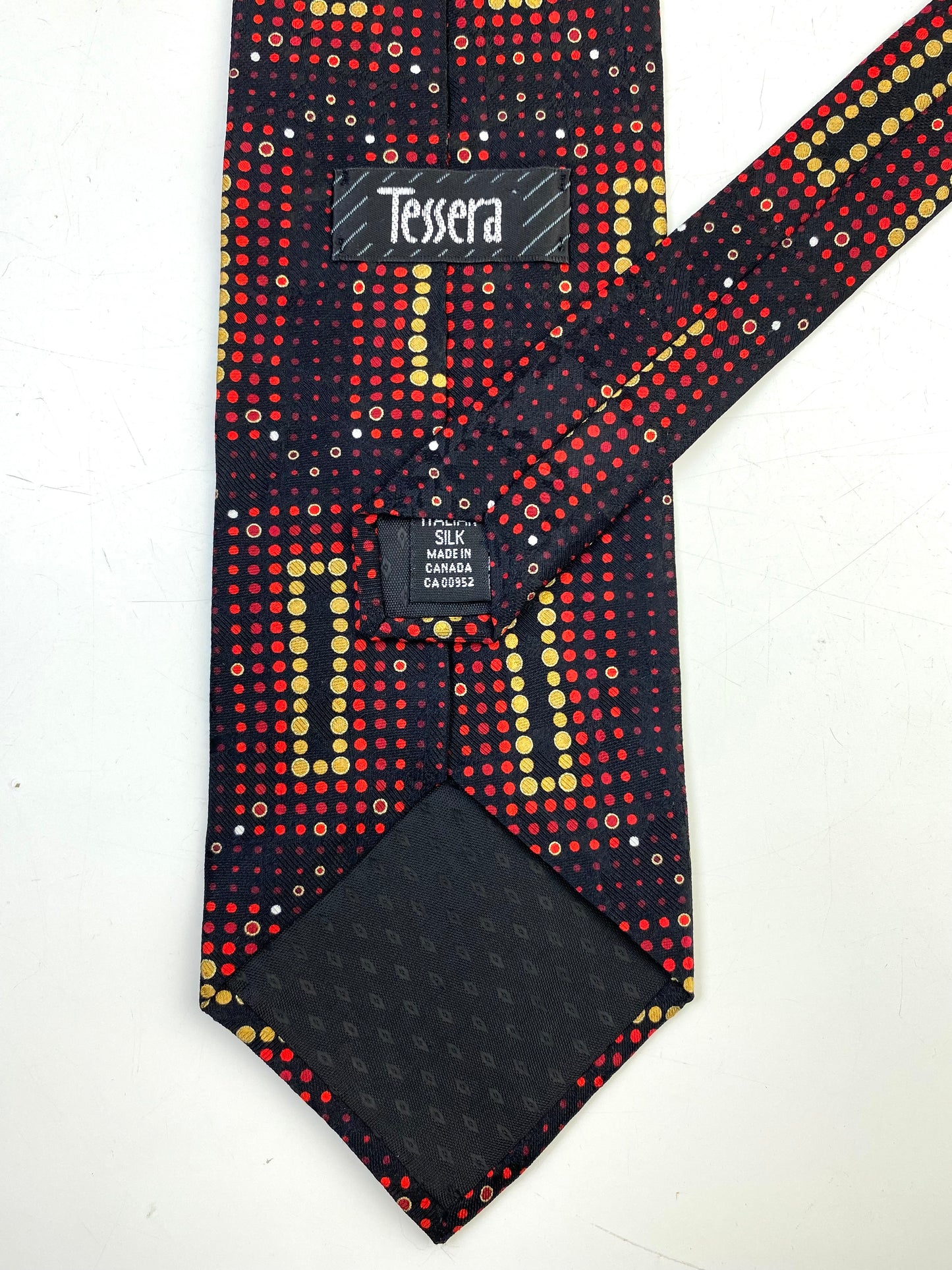 90s Deadstock Silk Necktie, Vintage Red & Gold Geometric Dot Pattern Tie, NOS