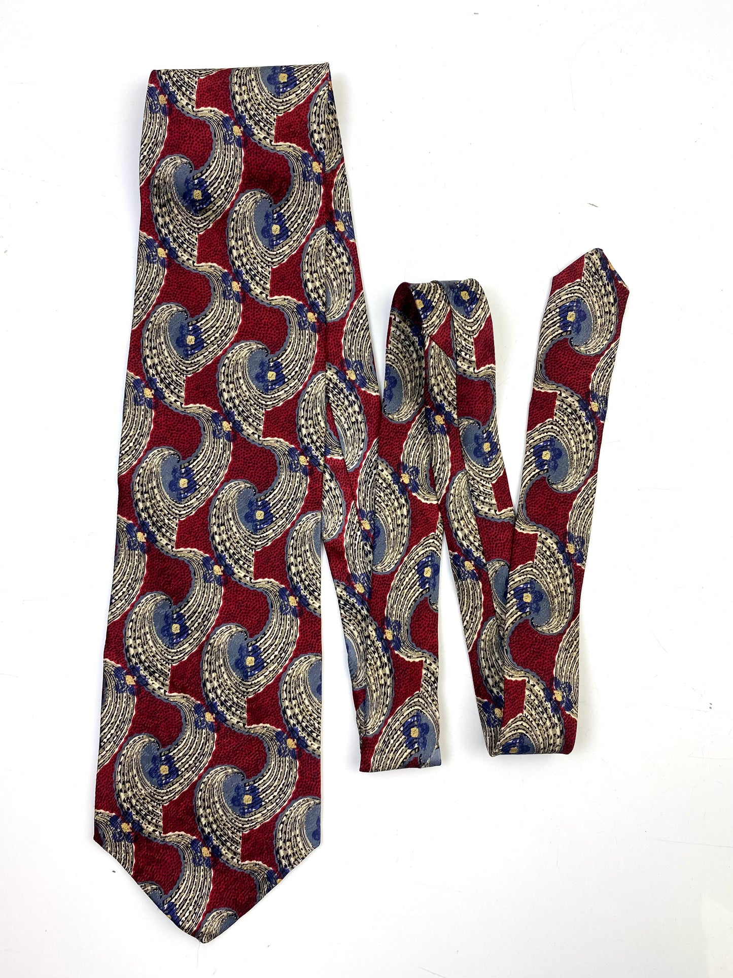 90s Deadstock Silk Necktie, Men's Vintage Wine & Blue Abstract Pattern Tie, NOS