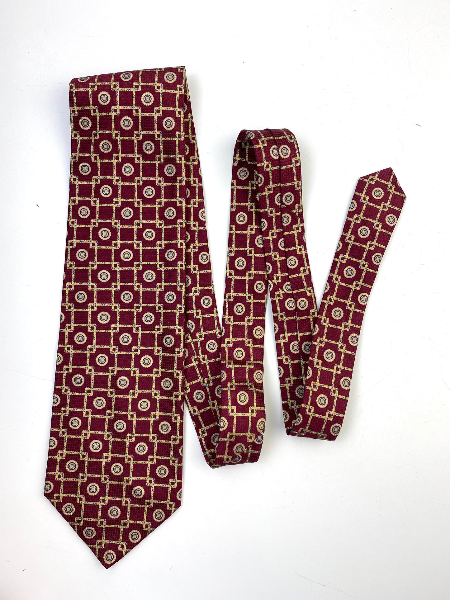 90s Deadstock Silk Necktie, Men's Vintage Wine Geometric Foulard Tie, NOS