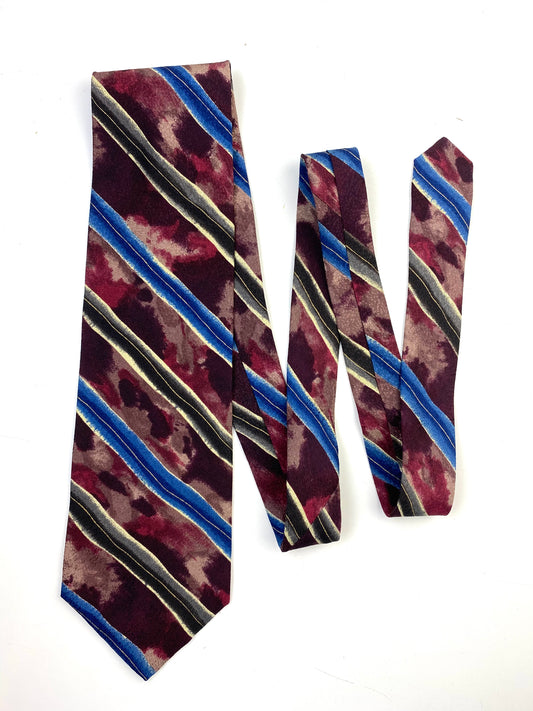 Front of: 90s Deadstock Silk Necktie, Men's Vintage Wine Blue Diagonal Stripe Pattern Tie, NOS