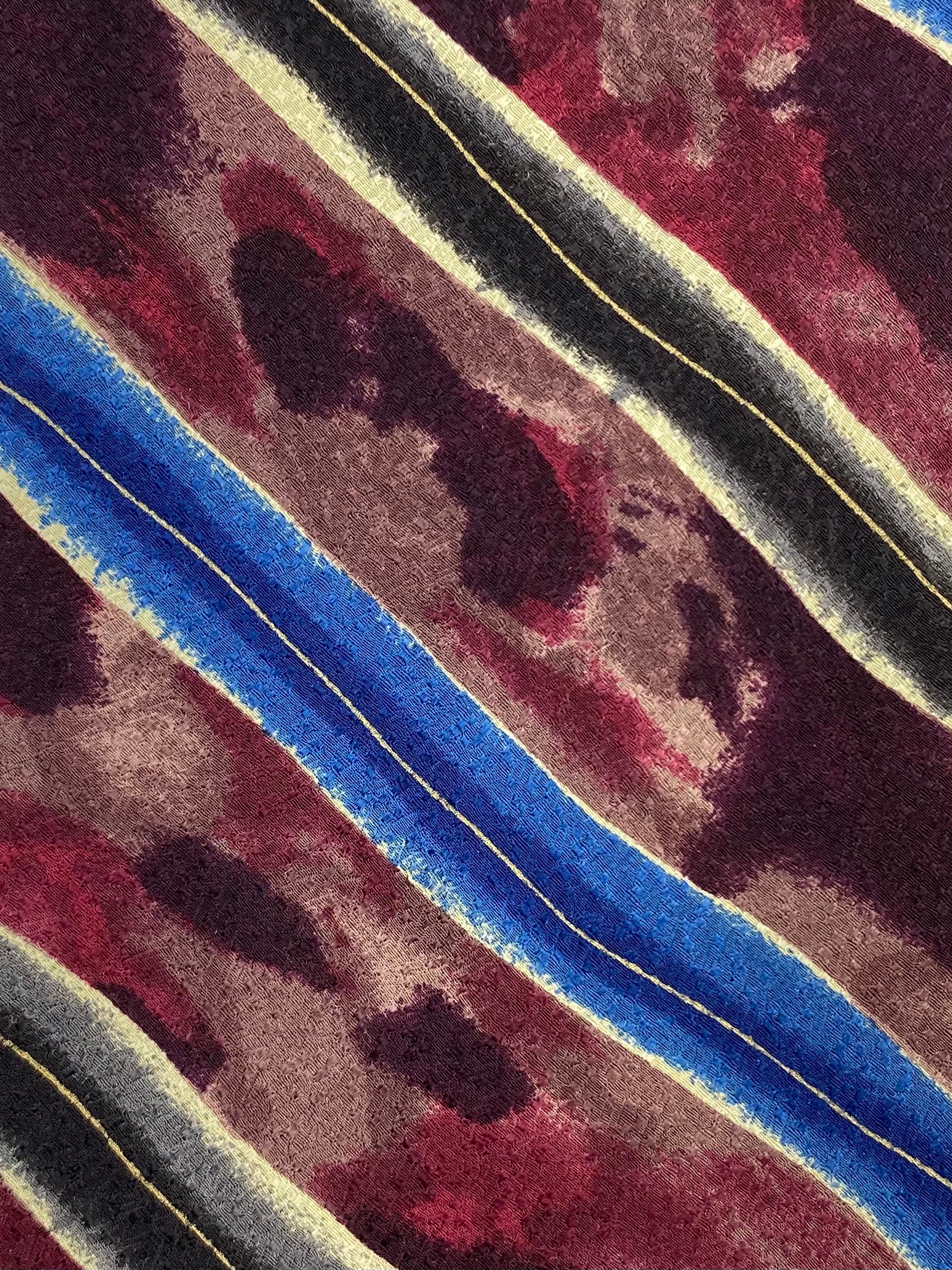 Close-up of: 90s Deadstock Silk Necktie, Men's Vintage Wine Blue Diagonal Stripe Pattern Tie, NOS