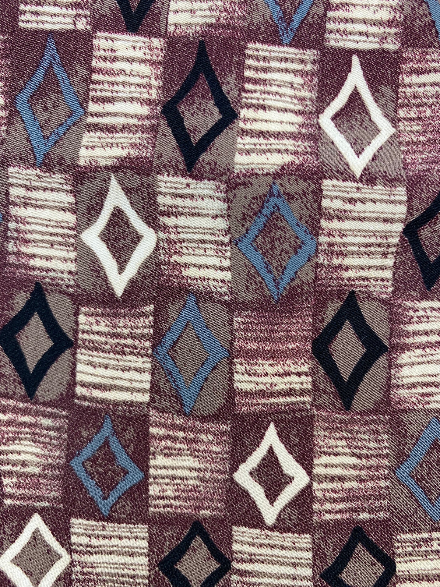 Close-up of: 90s Deadstock Silk Necktie, Men's Vintage Wine/ Black/ White Geometric Pattern Tie, NOS