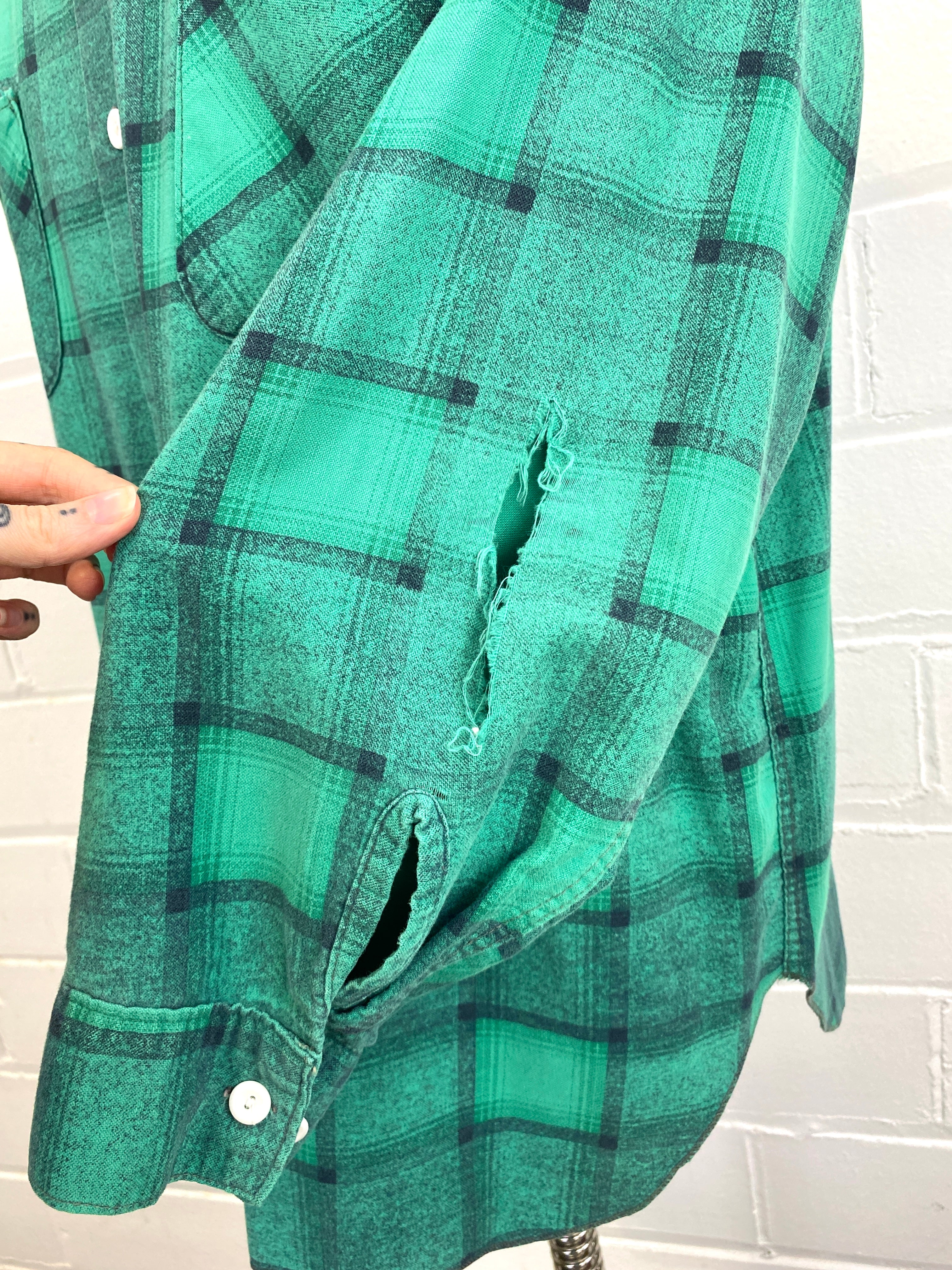 Vintage 1980s Green Plaid Cotton Long Sleeve Shirt, 17.5