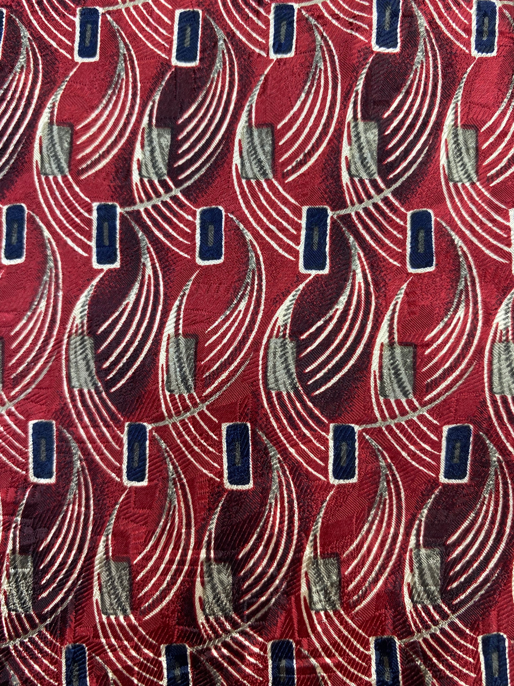 90s Deadstock Silk Necktie, Men's Vintage Red/ Wine Abstract Pattern Tie, NOS