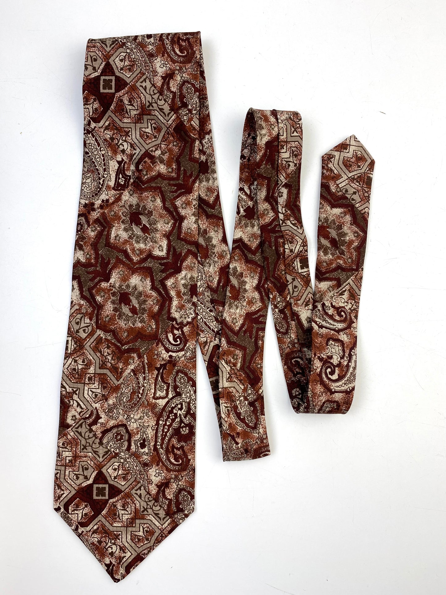 90s Deadstock Silk Necktie, Vintage Brown/ Taupe Paisley Pattern Tie, NOS