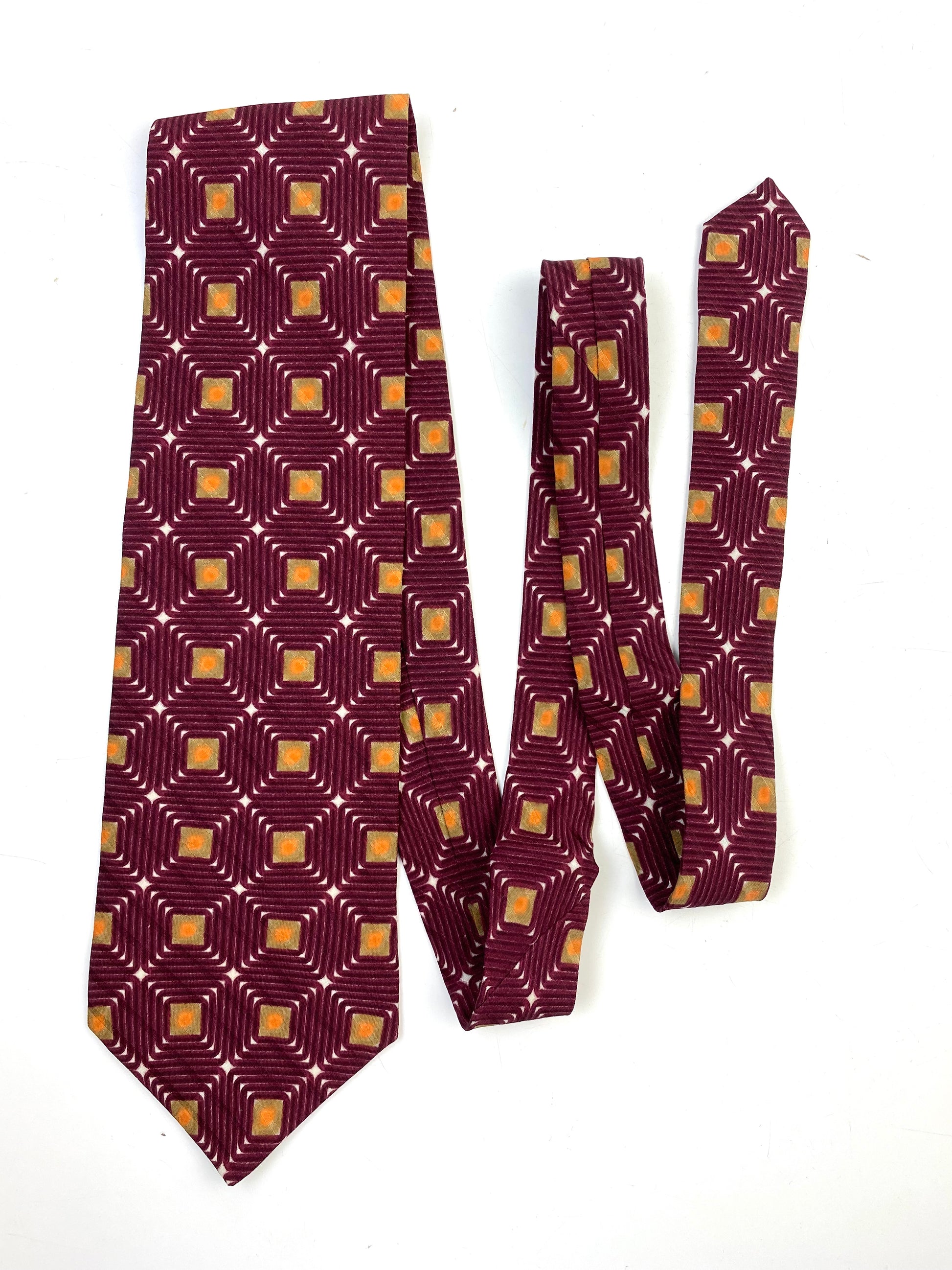 90s Deadstock Silk Necktie, Men's Vintage Burgundy Geometric Pattern Tie, NOS