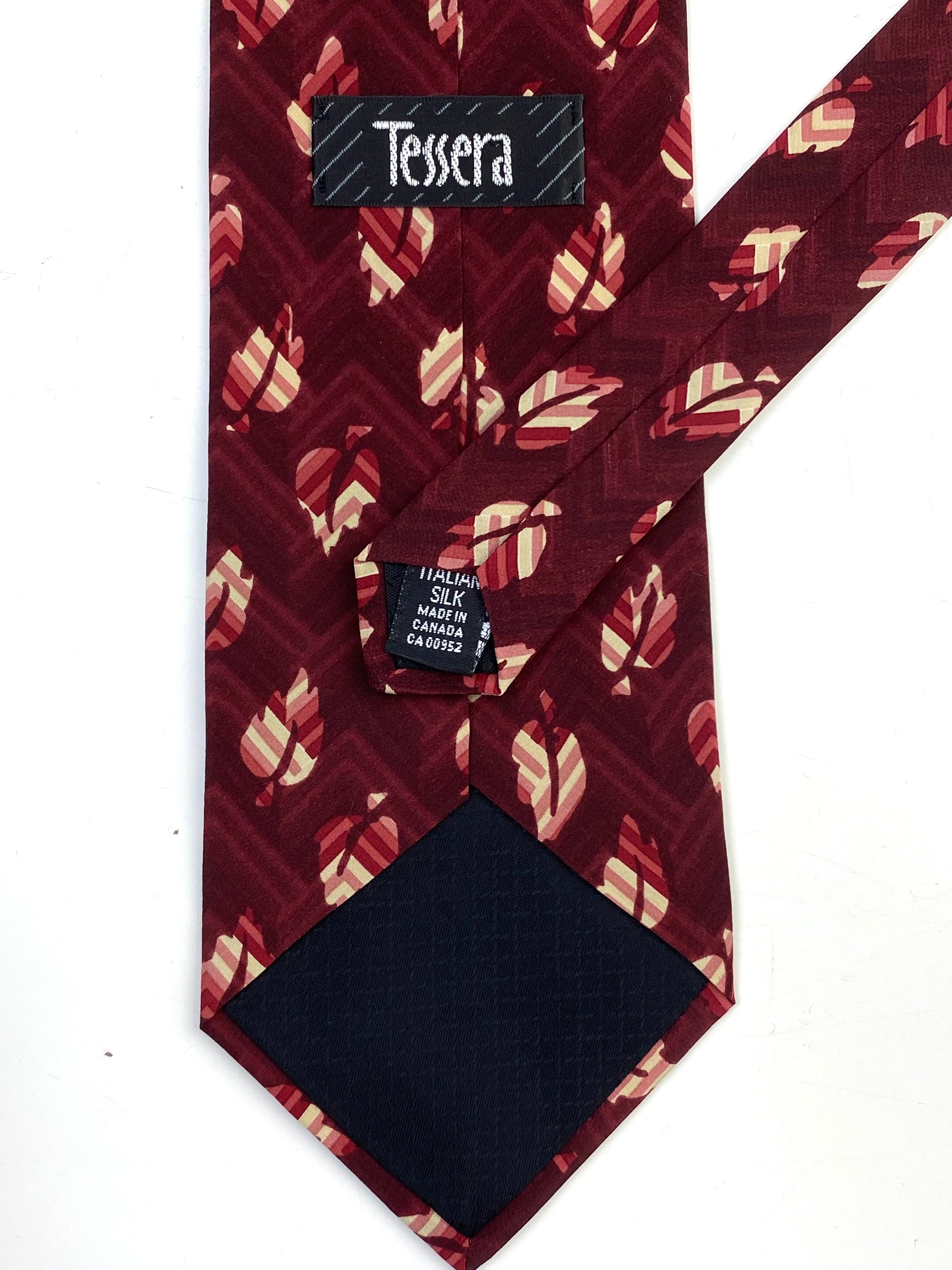 90s Deadstock Silk Necktie, Men's Vintage Wine Leaf Pattern Tie, NOS