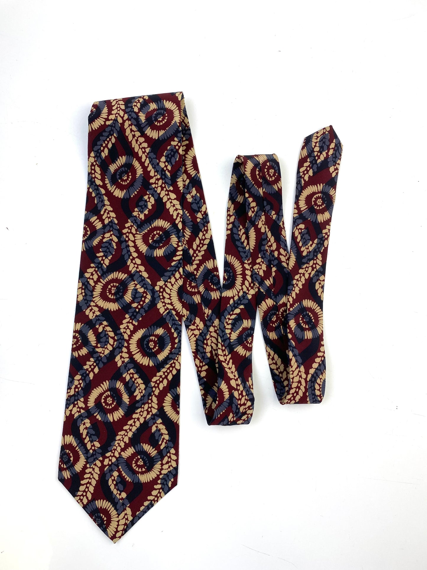 90s Deadstock Silk Necktie, Vintage Wine Blue Abstract Pattern Tie, NOS