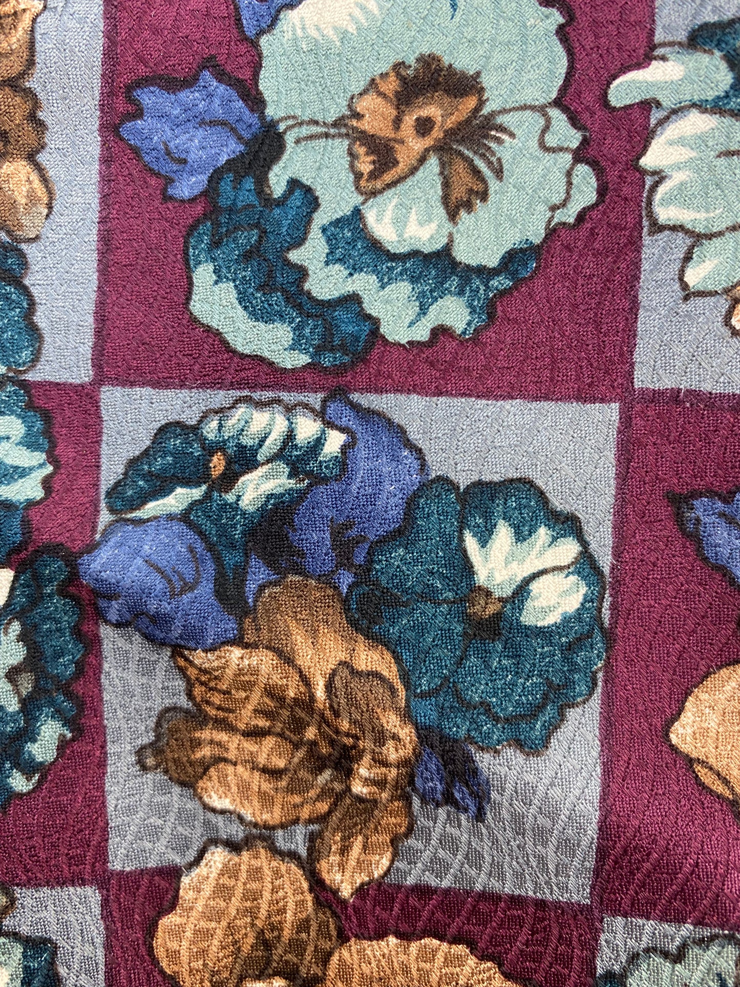 90s Deadstock Silk Necktie, Vintage Plum/ Blue Floral Pattern Tie, NOS
