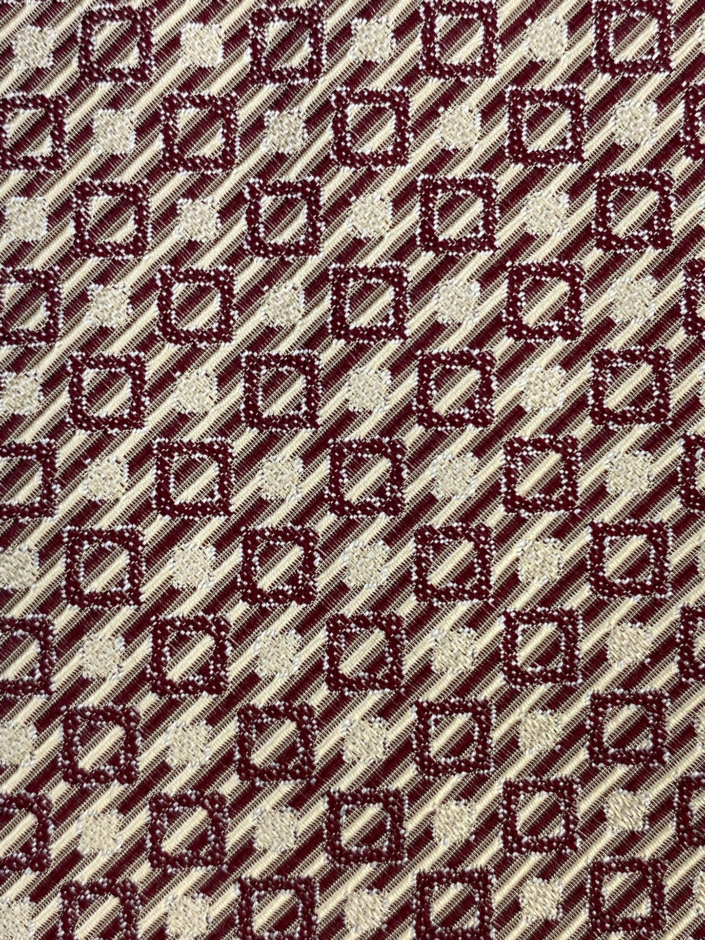 90s Deadstock Silk Necktie, Vintage Wine Geometric Square Pattern Tie, NOS
