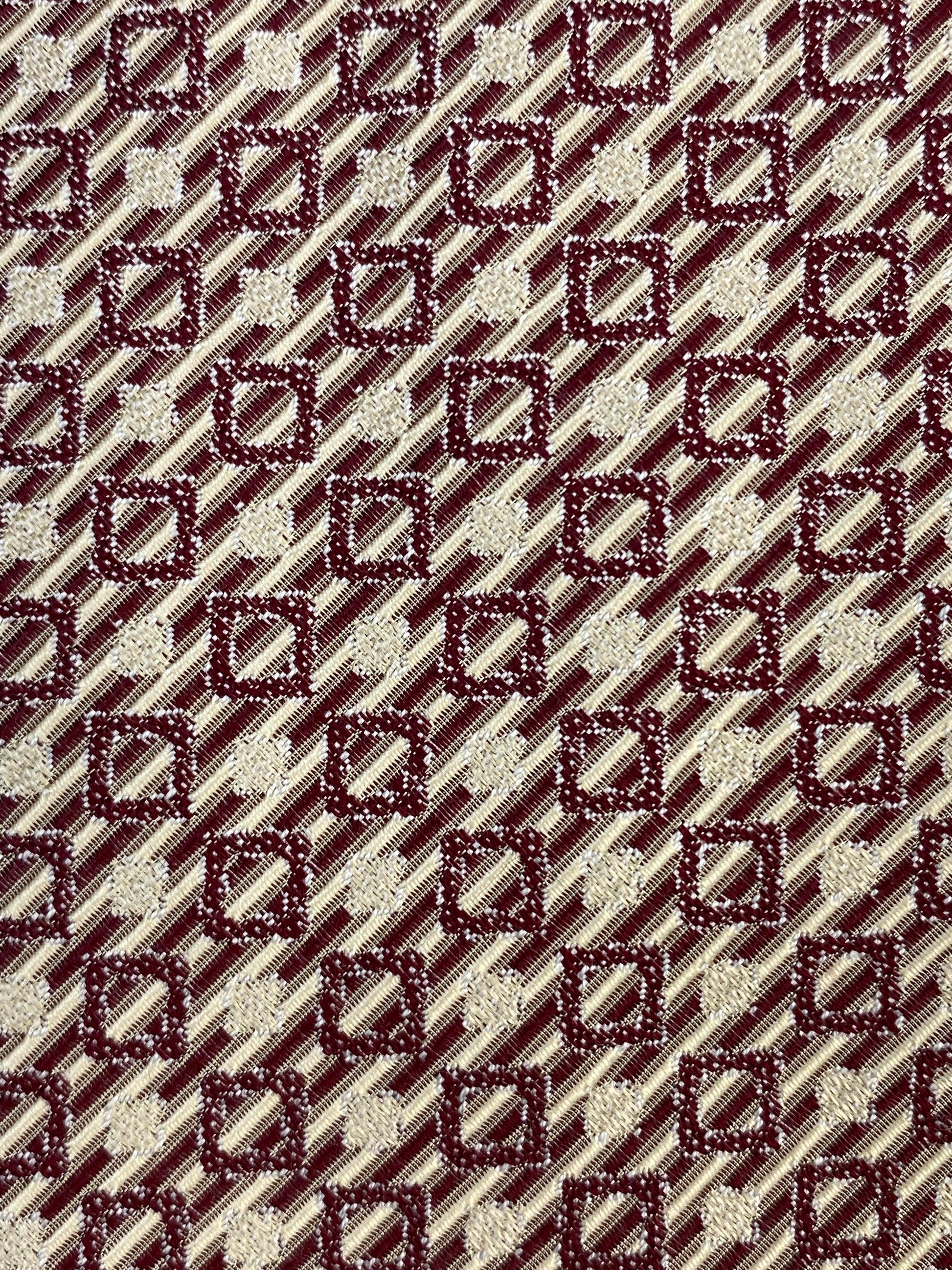90s Deadstock Silk Necktie, Vintage Wine Geometric Square Pattern Tie, NOS