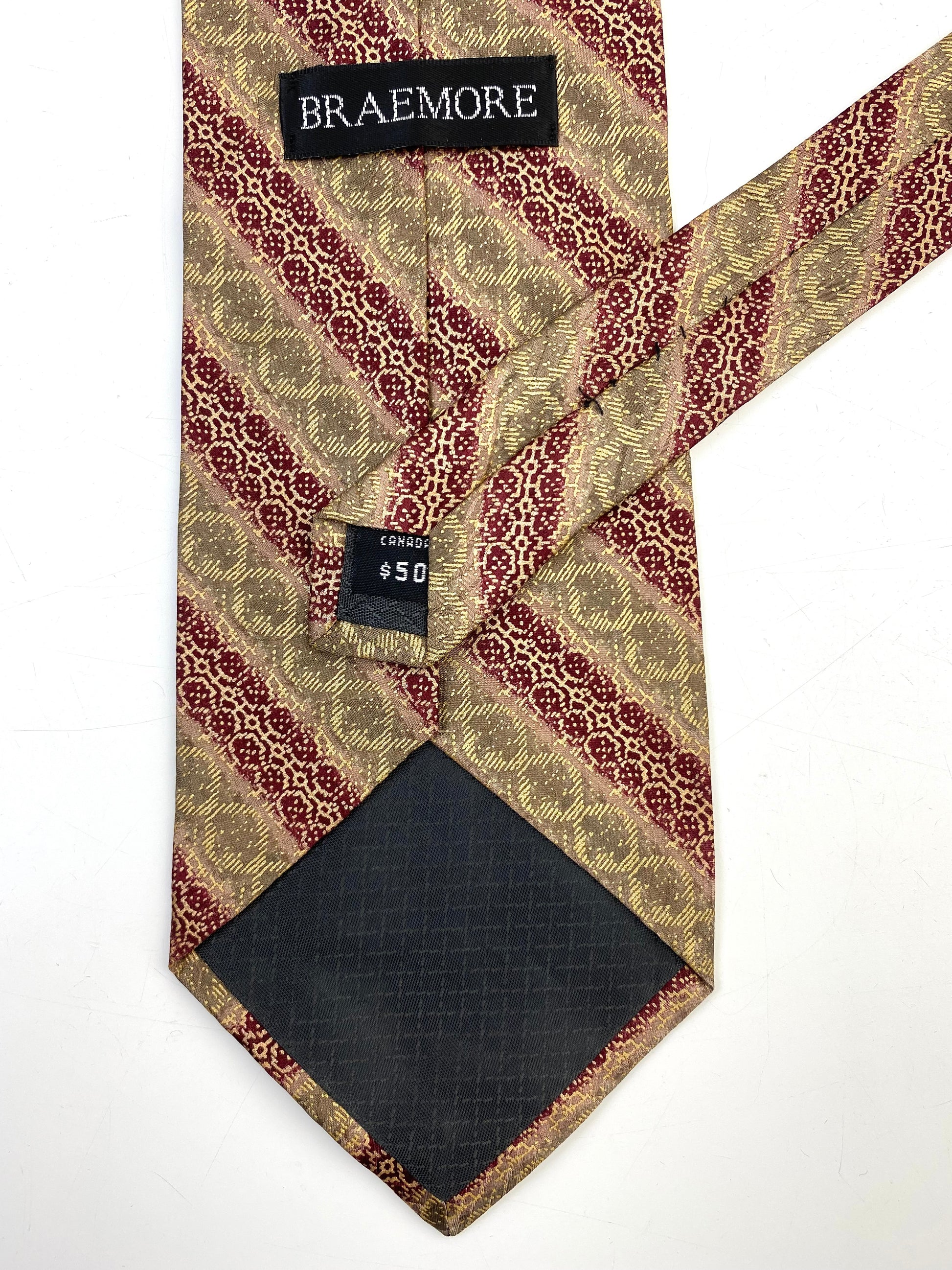 90s Deadstock Silk Necktie, Men's Vintage Wine/ Gold Diagonal Stripe Tie, NOS