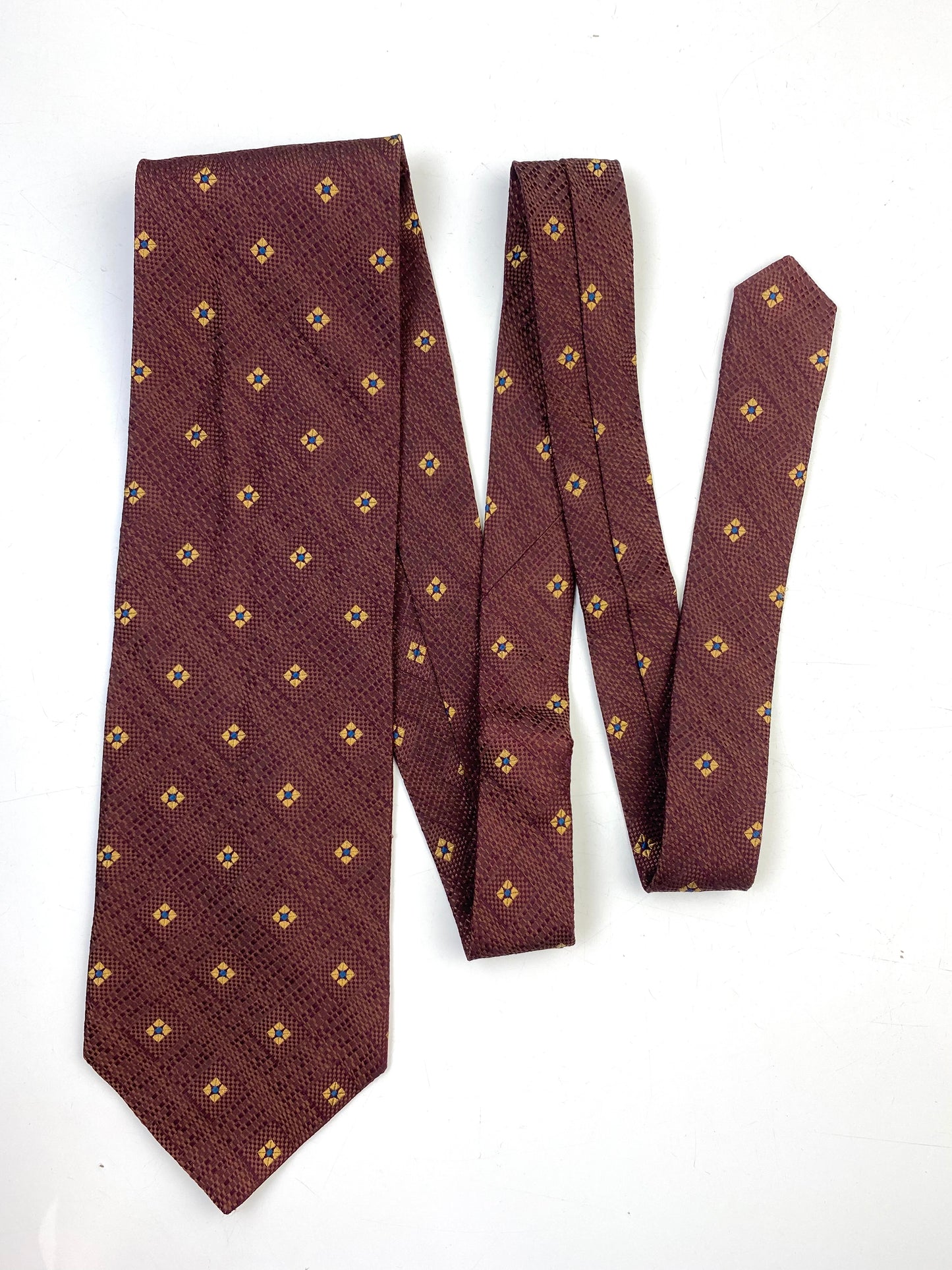 90s Deadstock Silk Necktie, Men's Vintage Brown/ Gold Geometric Pattern Tie, NOS