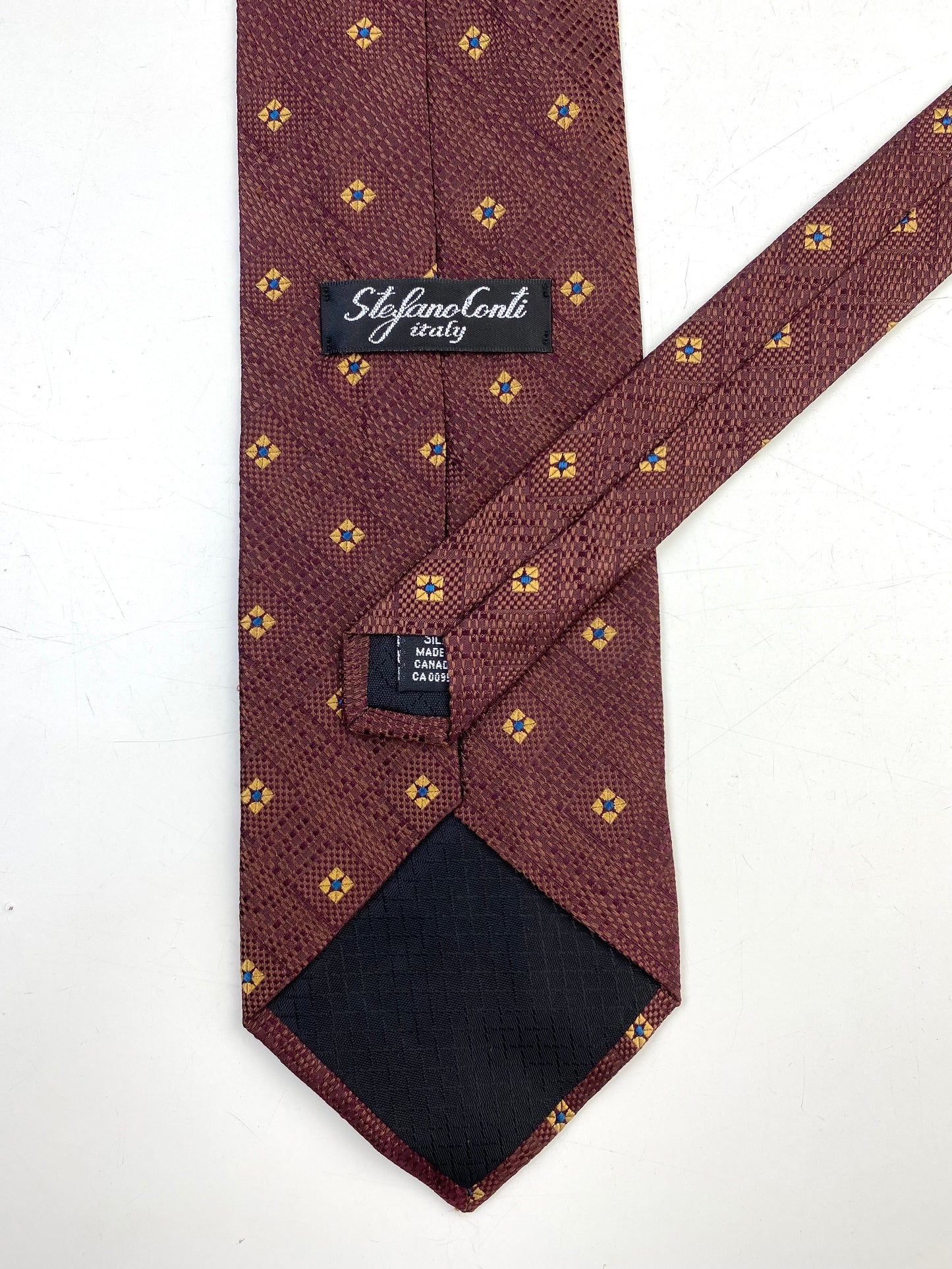 90s Deadstock Silk Necktie, Men's Vintage Brown/ Gold Geometric Pattern Tie, NOS