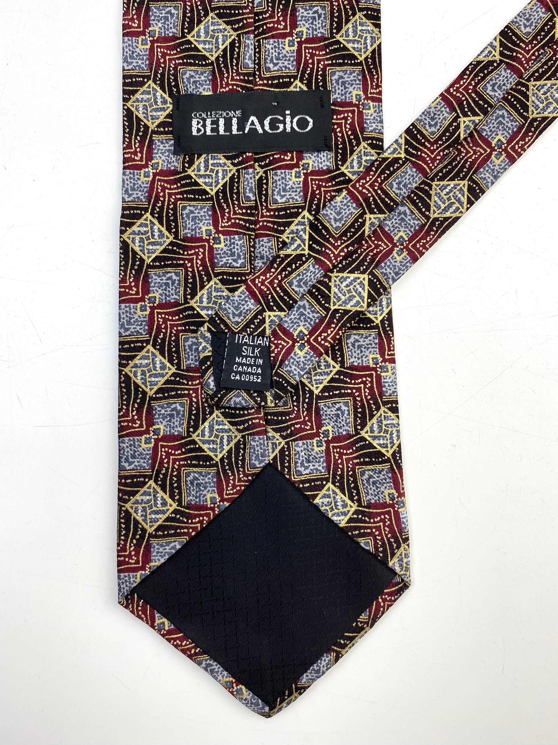 90s Deadstock Silk Necktie, Men's Vintage Wine/ Gold Geometric Print Tie, NOS