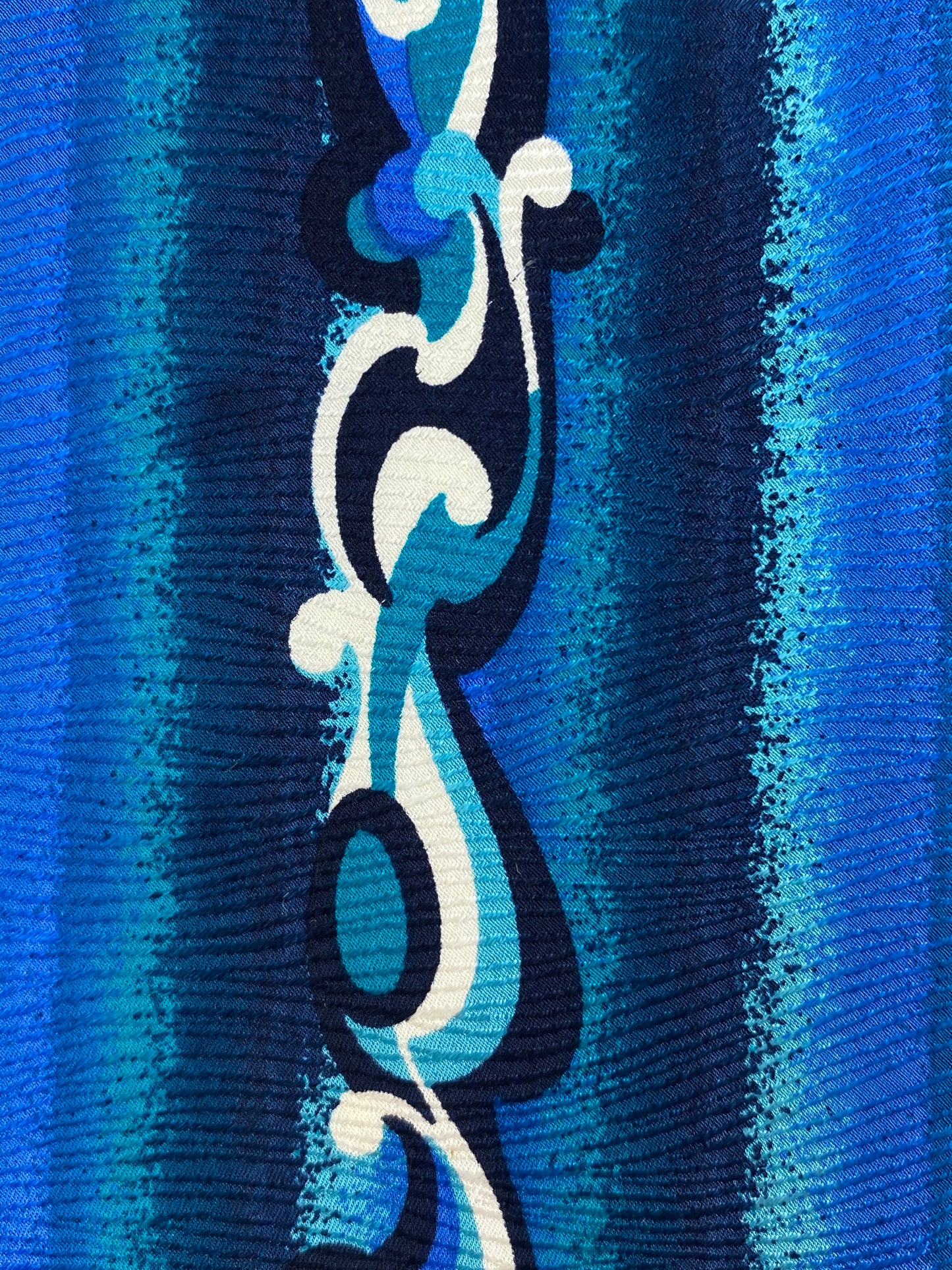 Close-up of: 90s Deadstock Silk Necktie, Men's Vintage Teal Blue Abstract Wave Pattern Tie, NOS