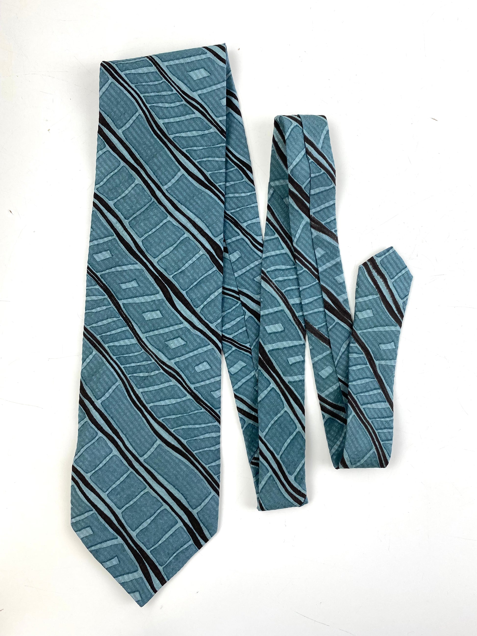 Front of: 90s Deadstock Silk Necktie, Men's Vintage Black Diagonal Stripe Pattern Tie, NOS