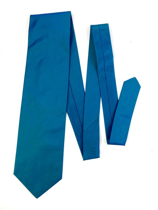 Front of: 90s Deadstock Silk Necktie, Men's Vintage Solid Teal Tie, NOS