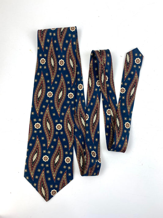 90s Deadstock Silk Necktie, Men's Vintage Teal/ Gold Pattern Tie, NOS