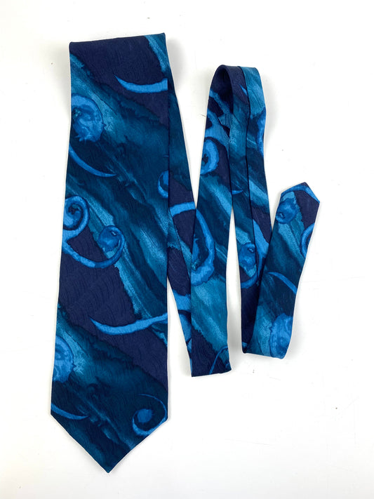 Front of: 90s Deadstock Silk Necktie, Men's Vintage Teal/ Blue Abstract Pattern Tie, NOS