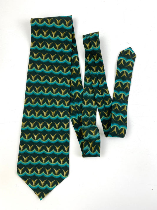 Front of:  90s Deadstock Silk Necktie, Men's Vintage Green Geometric Pattern Tie, NOS