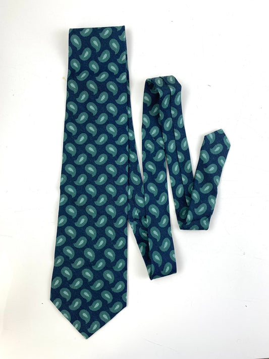 Front of: 90s Deadstock Silk Necktie, Men's Vintage Green/Blue Boteh Paisley Pattern Tie, NOS