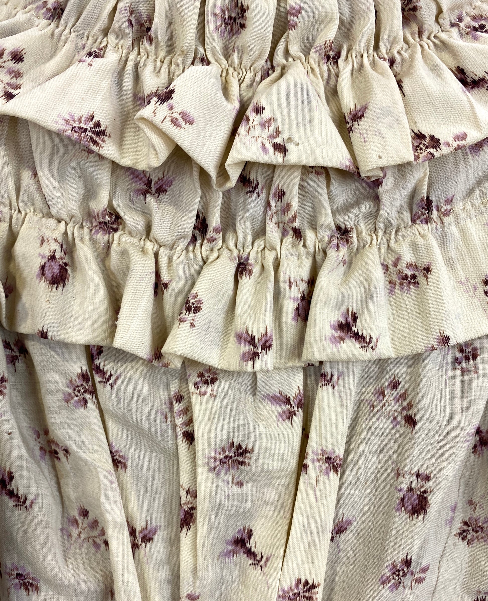 Back ruffles of Antique Victorian Cream & Lavender Floral Bodice