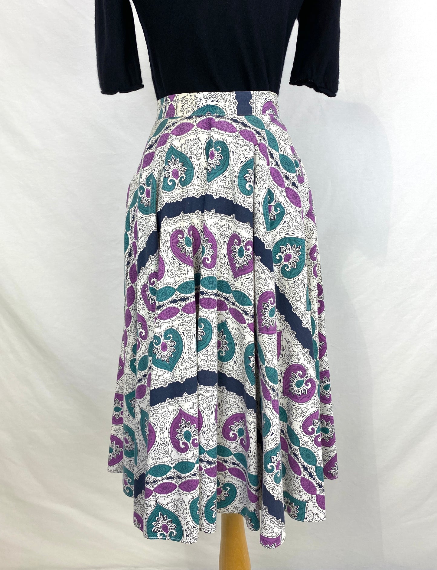 Back view of purple & teal 50 skirt. Ian Drummond Vintage. 
