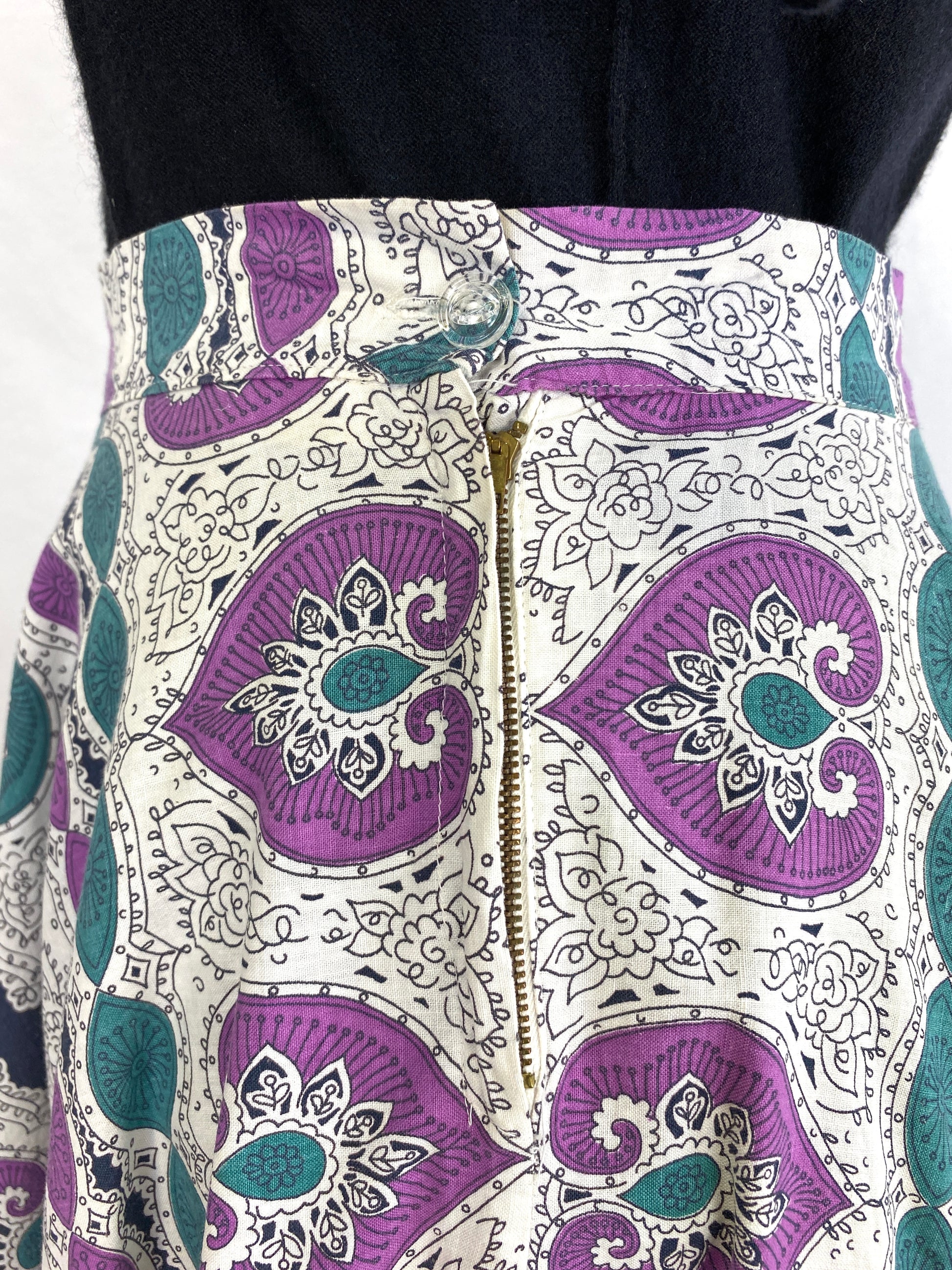 Close-up of side metal zipper closure on vintage 50s skirt. Ian Drummond Vintage. 