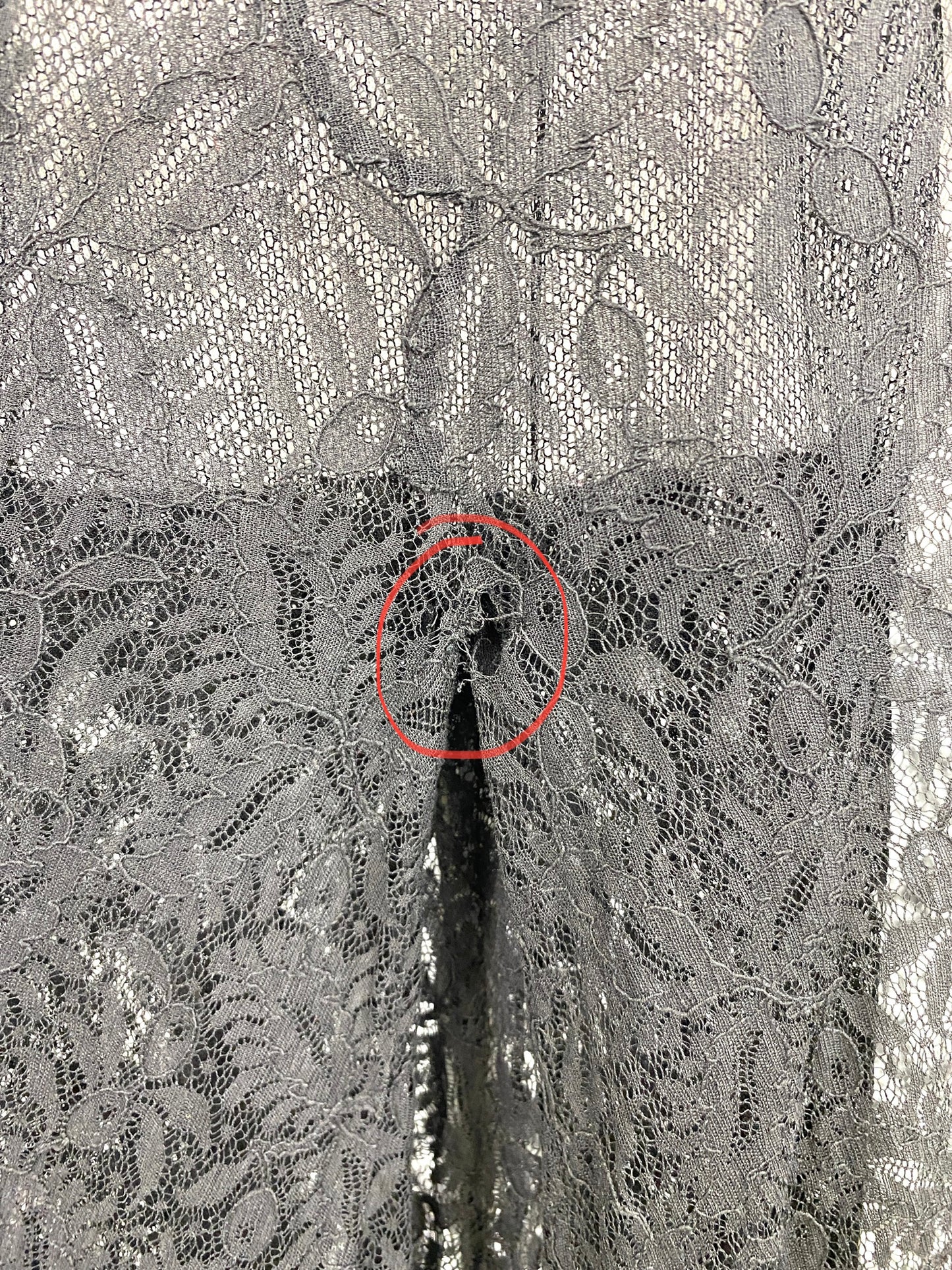 Condition issues: tear on black lace 60s dress. Ian Drummond Vintage. 