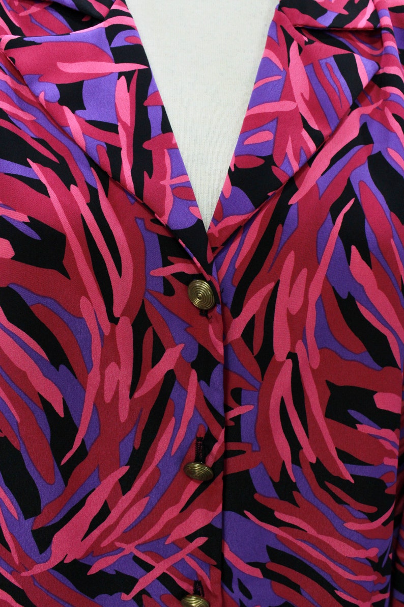 90s Pink and Purple Abstract Print Blouse, Large