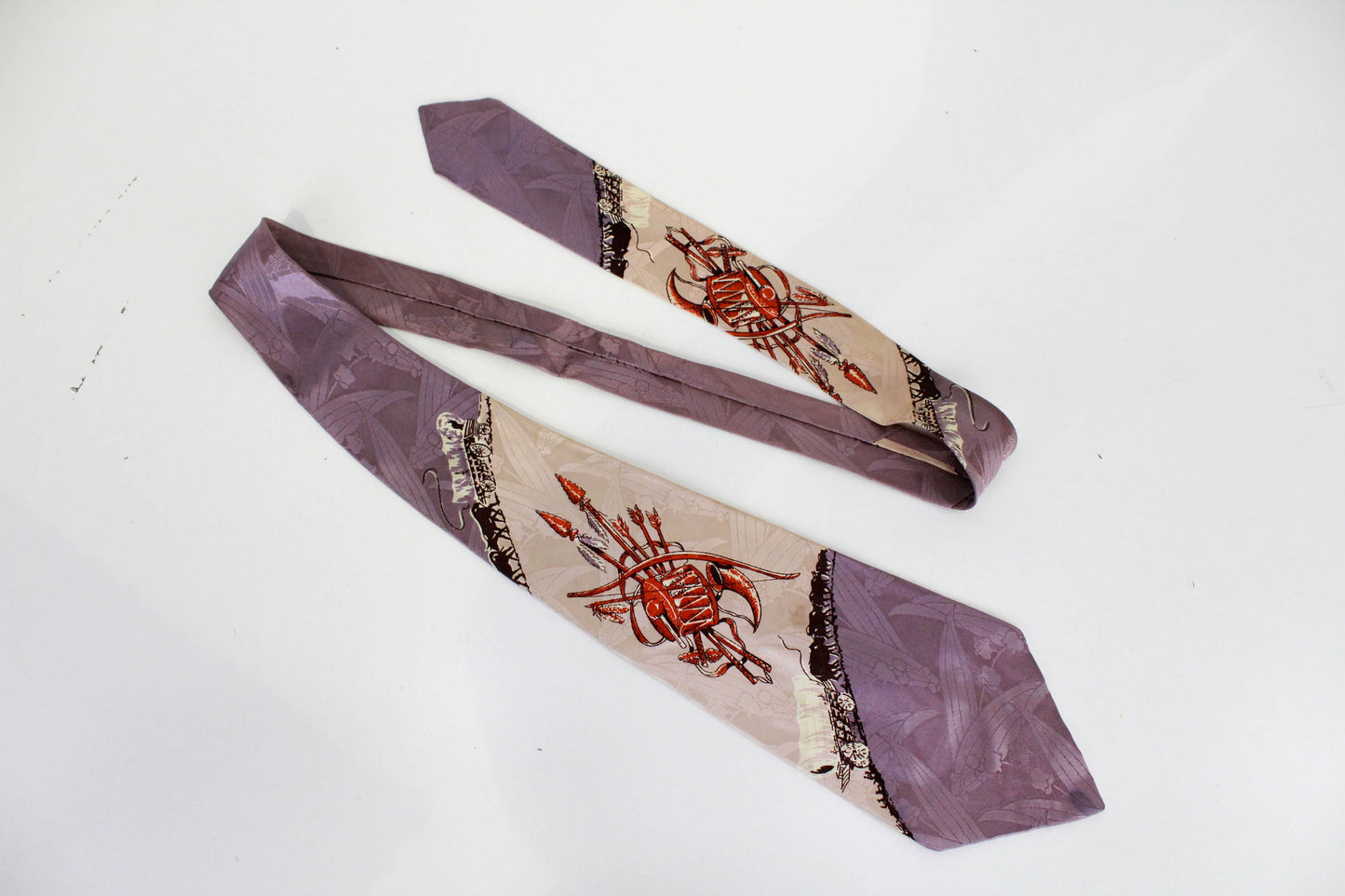 1940s novelty print covered wagon hunting necktie wide swing tie