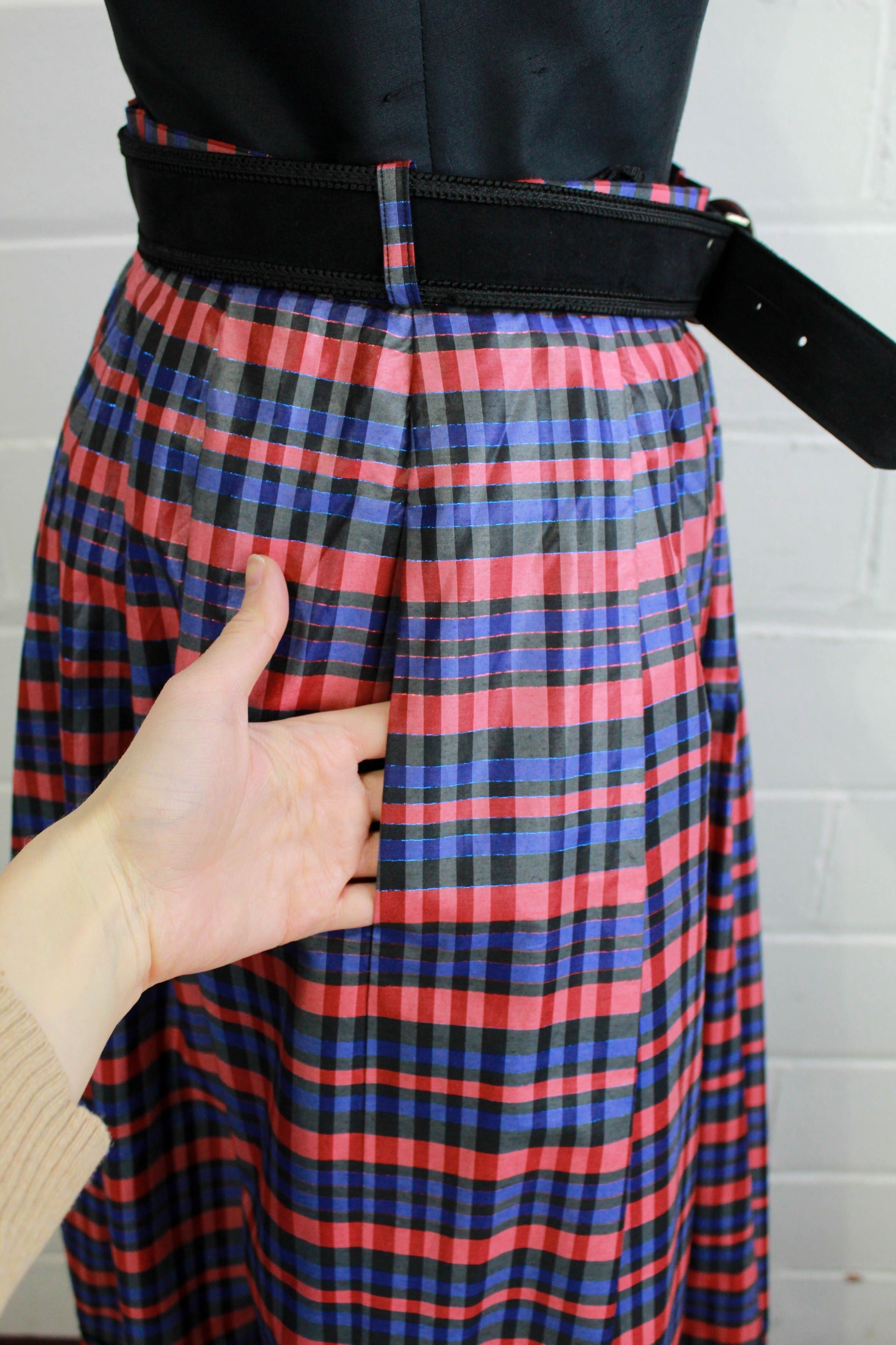 Blue plaid 2024 skirt 80s