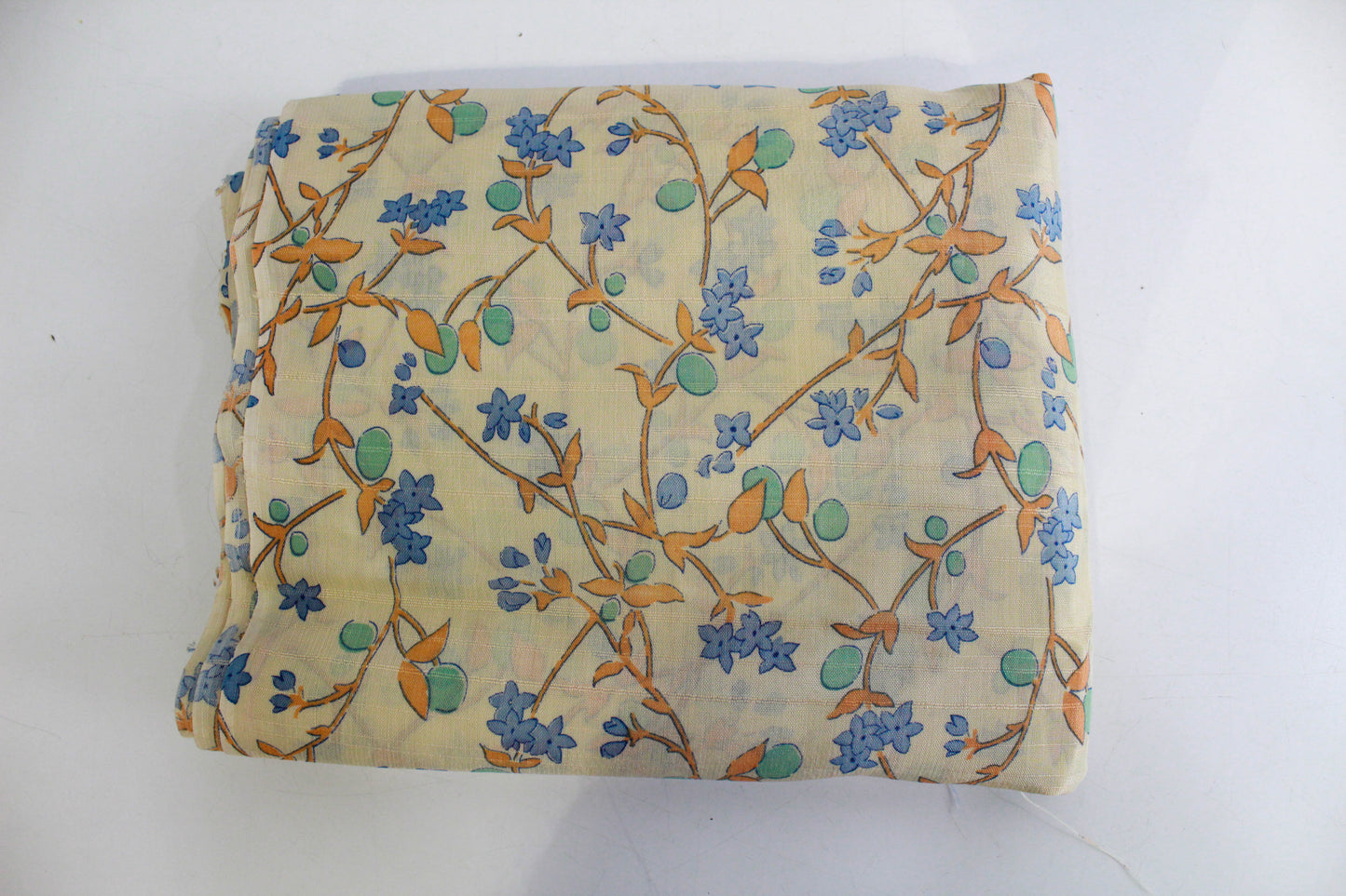 1920s Peach Blue Floral Print Cotton Fabric, 5 Yards