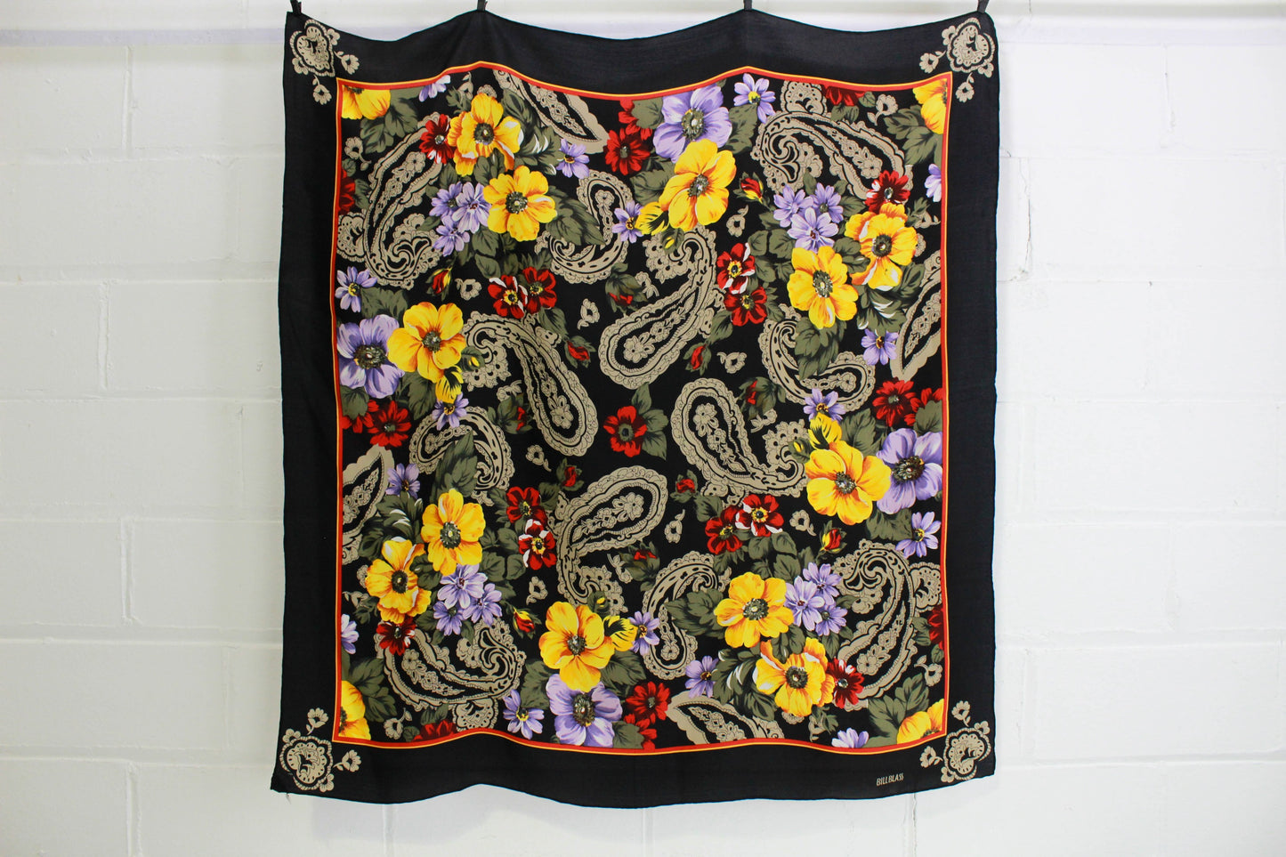 vintage bill blass silk floral paisley print square scarf