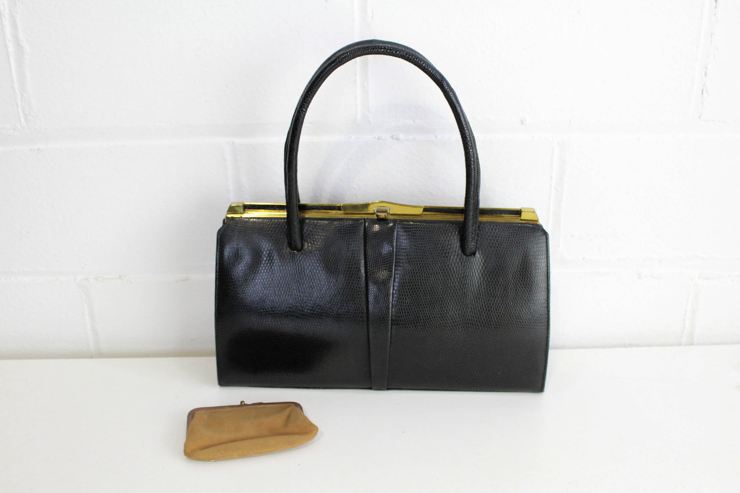 Vintage top handle bag with padlock, 1990s in mustard leather