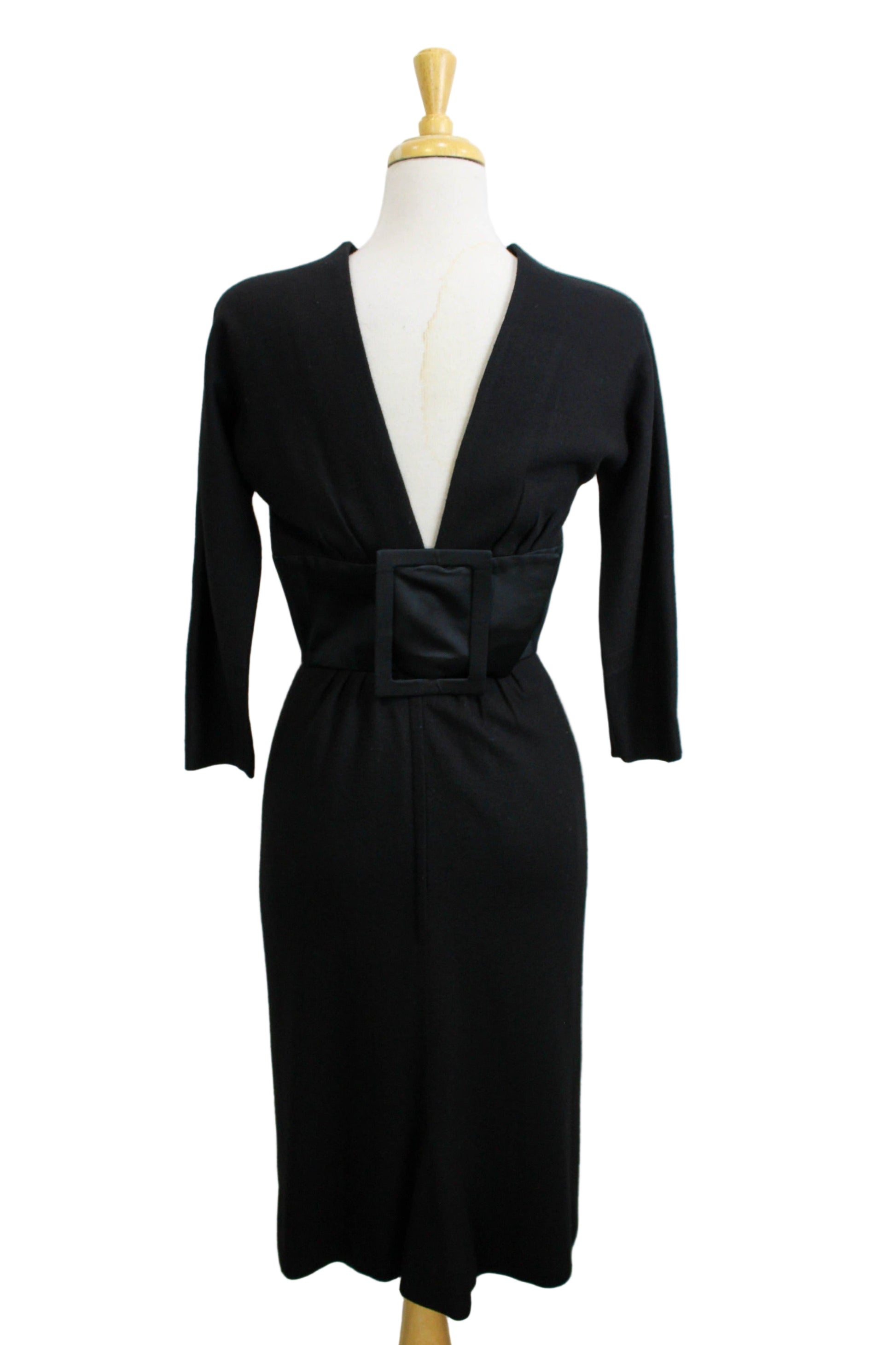 Vintage 1960s Luis Estevez Black Deep V Back Cocktail Dress, Small Vintage 1960s Luis Estevez Black Deep V Back Cocktail Dress, Small