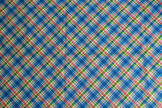 1950s Plaid Cotton Fabric, Blue/Pink/Green, 3.2 Yards