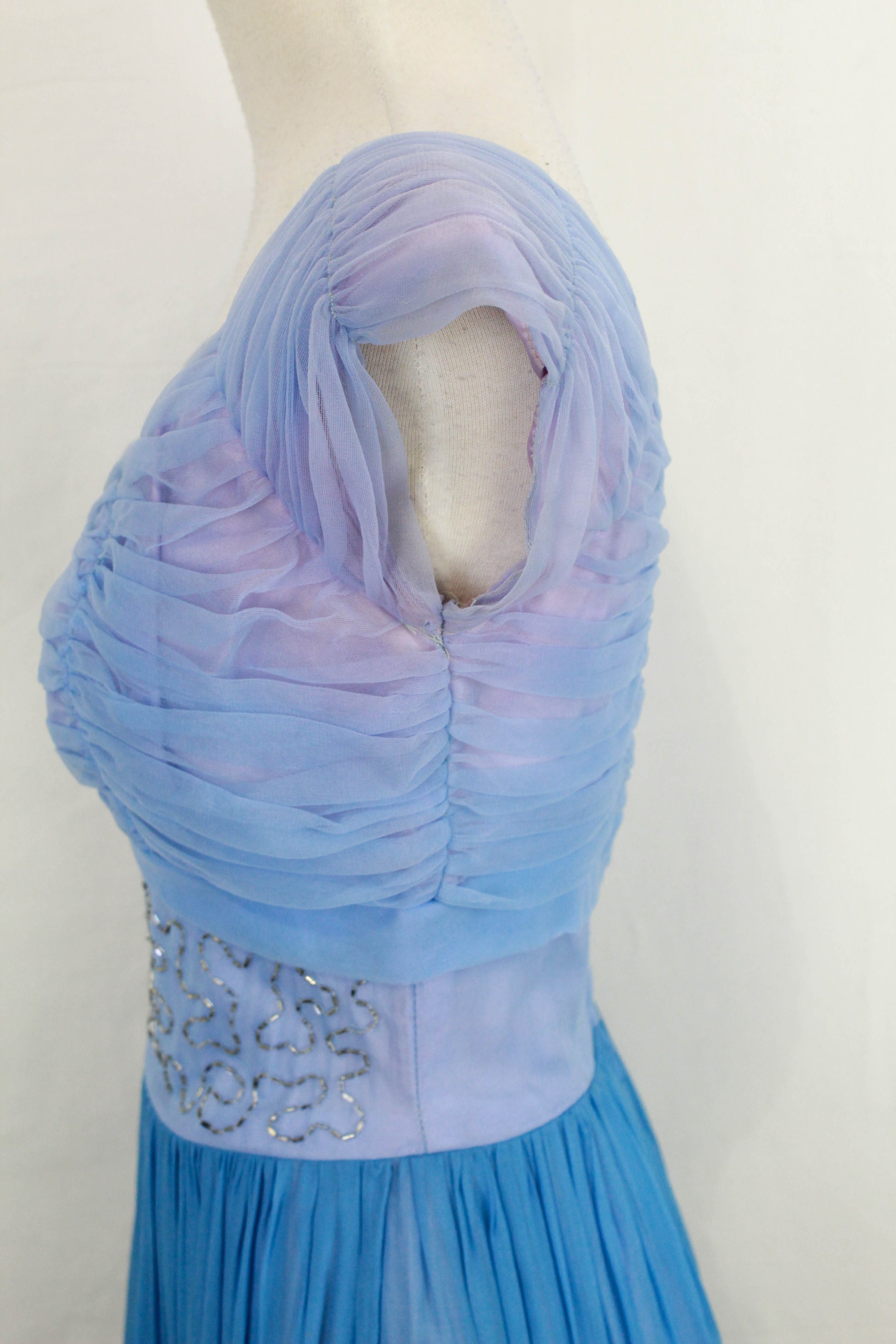 1980s Beaded Cord Pastel Blue Silk Crepe Bodysuit – Featherstone Vintage
