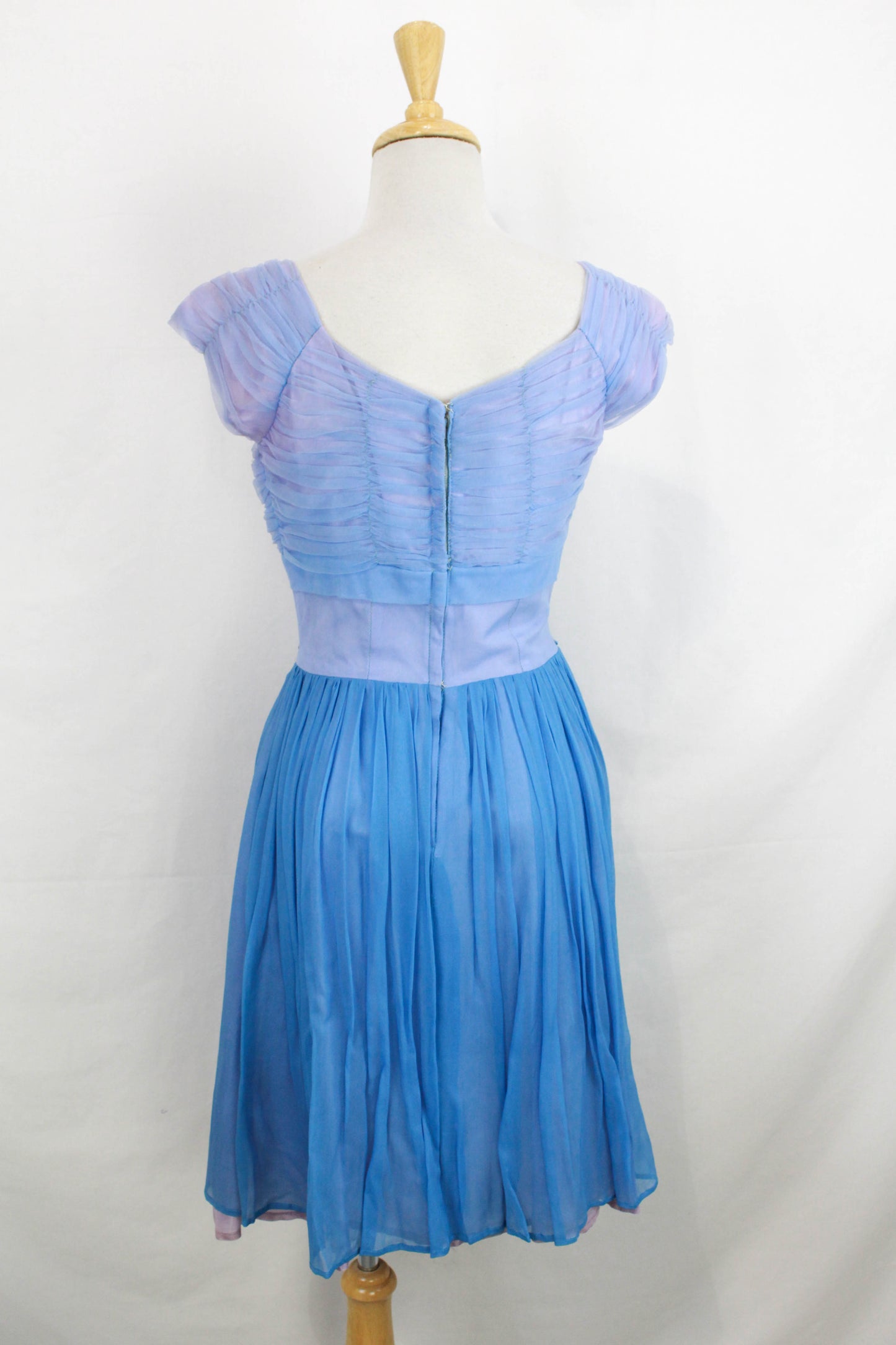 1950s Blue Lilac Chiffon Pleated , Sequinned Beaded Party Dress, Vintage Mid Century Formal Dress Women's True Vintage, Ian Drummond Vintage 